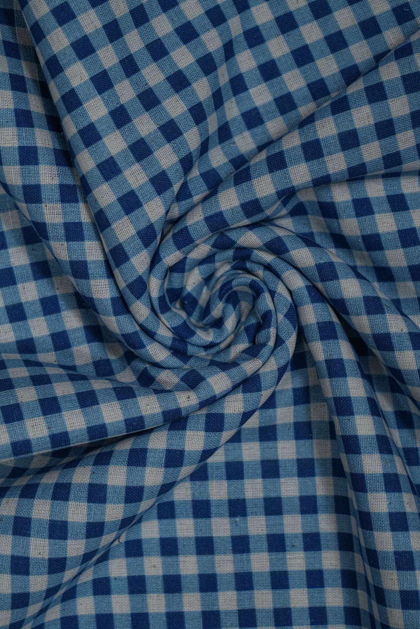 Classic Blue Mini Checks Handloom Cotton Shirting Fabric (Width 44 Inches)