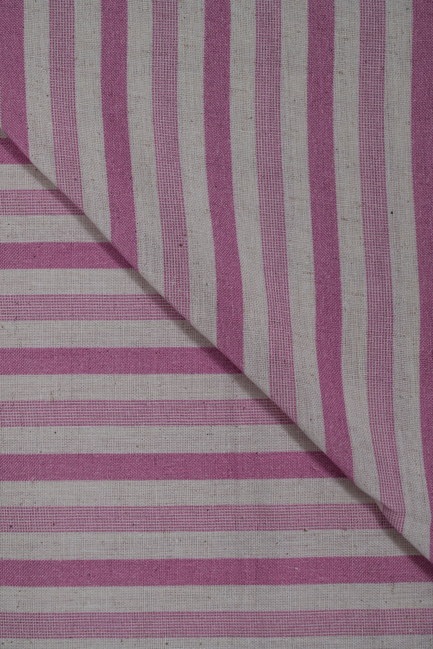 Light & Dark Pink Stripes Handloom Cotton Shirting Fabric (Width 44 Inches)