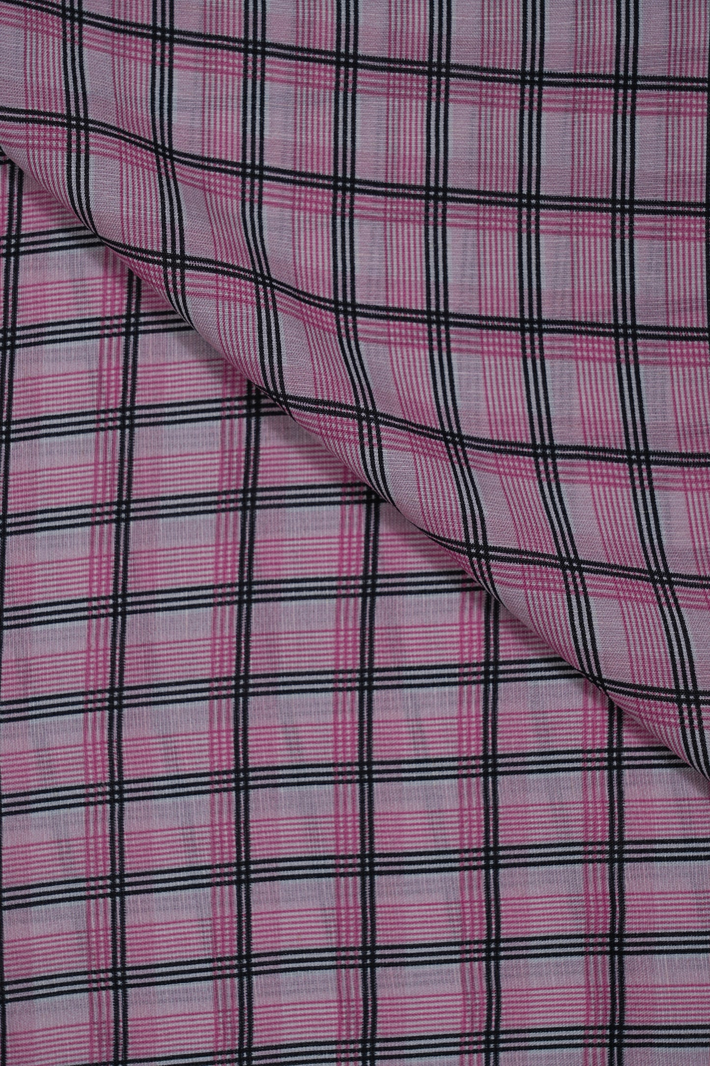 Black & Pink Checks Pure Soft Linen Shirting Fabrics (Width 44 Inches)