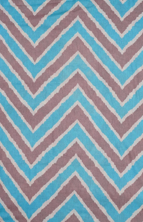 Unisex Turquoise And Grey Zig-Zag Pattern Printed Pure Cotton Kurta Fabric And White Pure Cotton Pyjama Fabric (2.5 Meters)