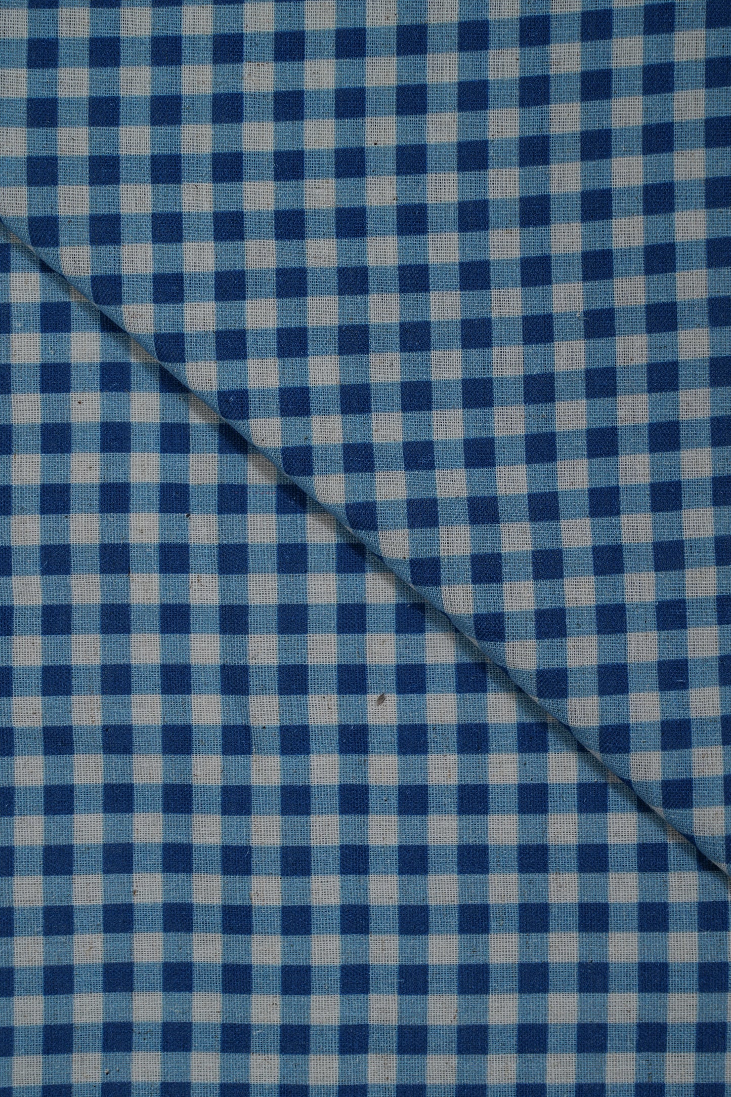 Classic Blue Mini Checks Handloom Cotton Shirting Fabric (Width 44 Inches)