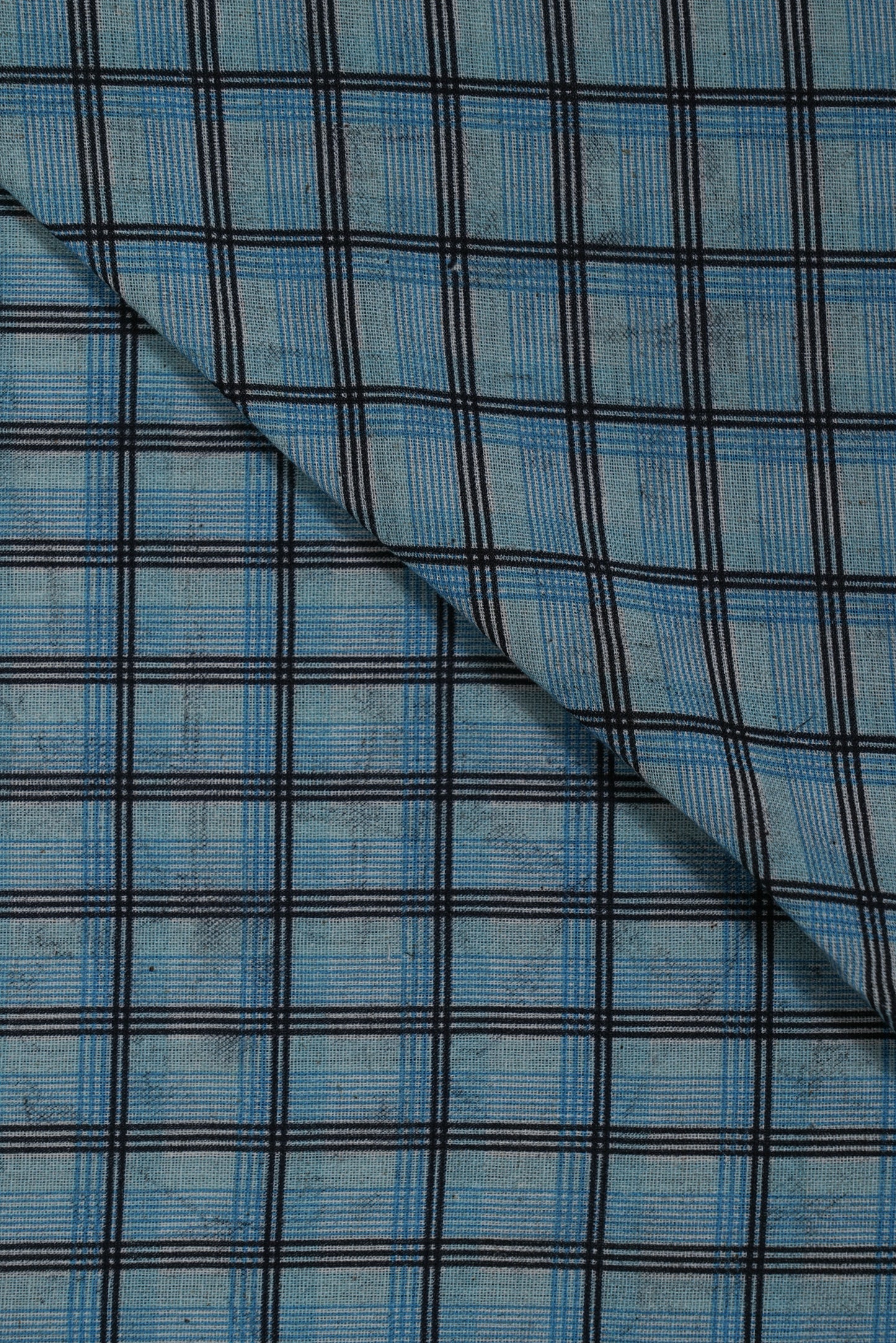 Blue Color Big Checks Handloom Cotton Shirting Fabrics (Width 44 Inches)