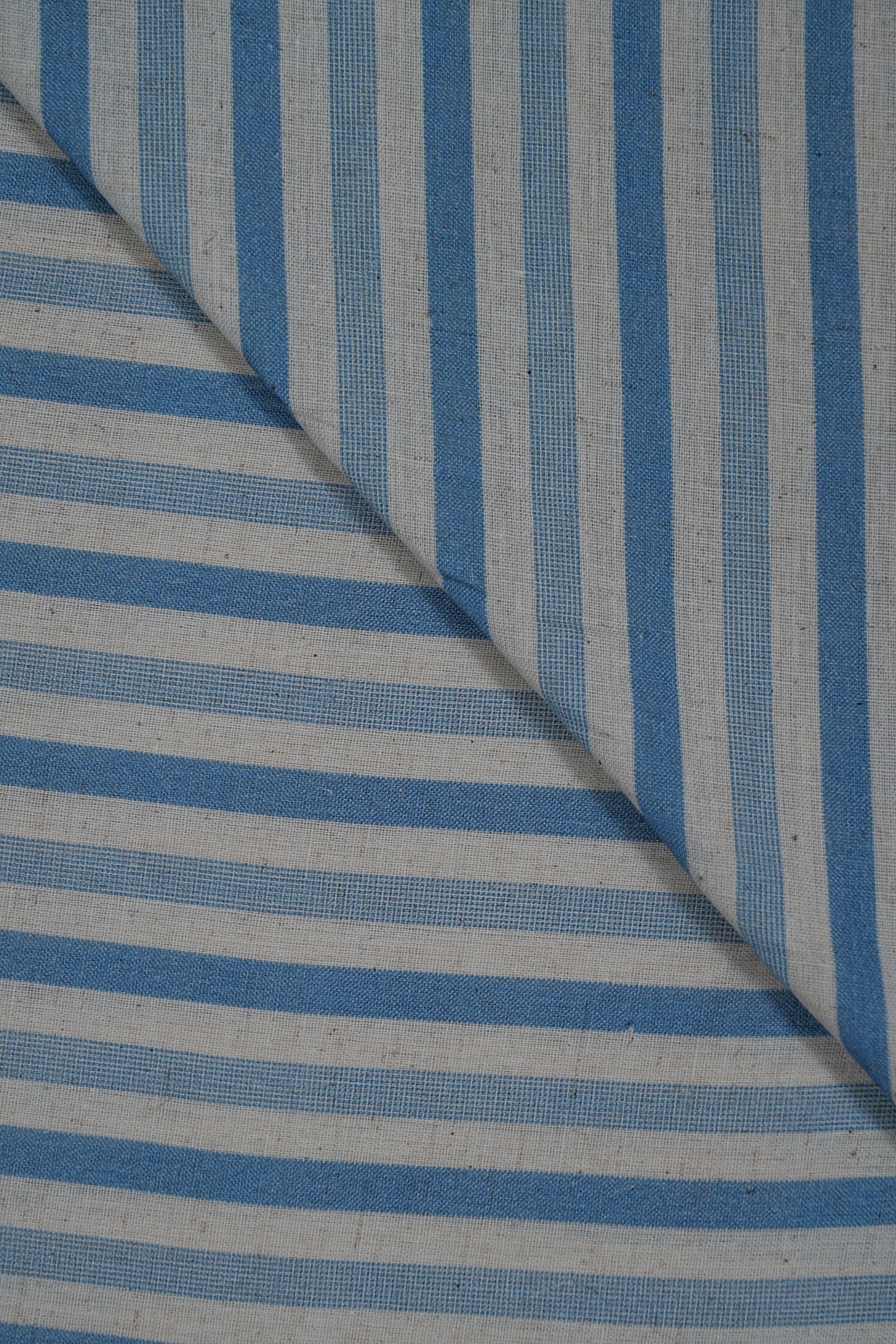 Teal Blue Multi Stripes Handloom Cotton Shirting Fabric (Width 44 Inches)