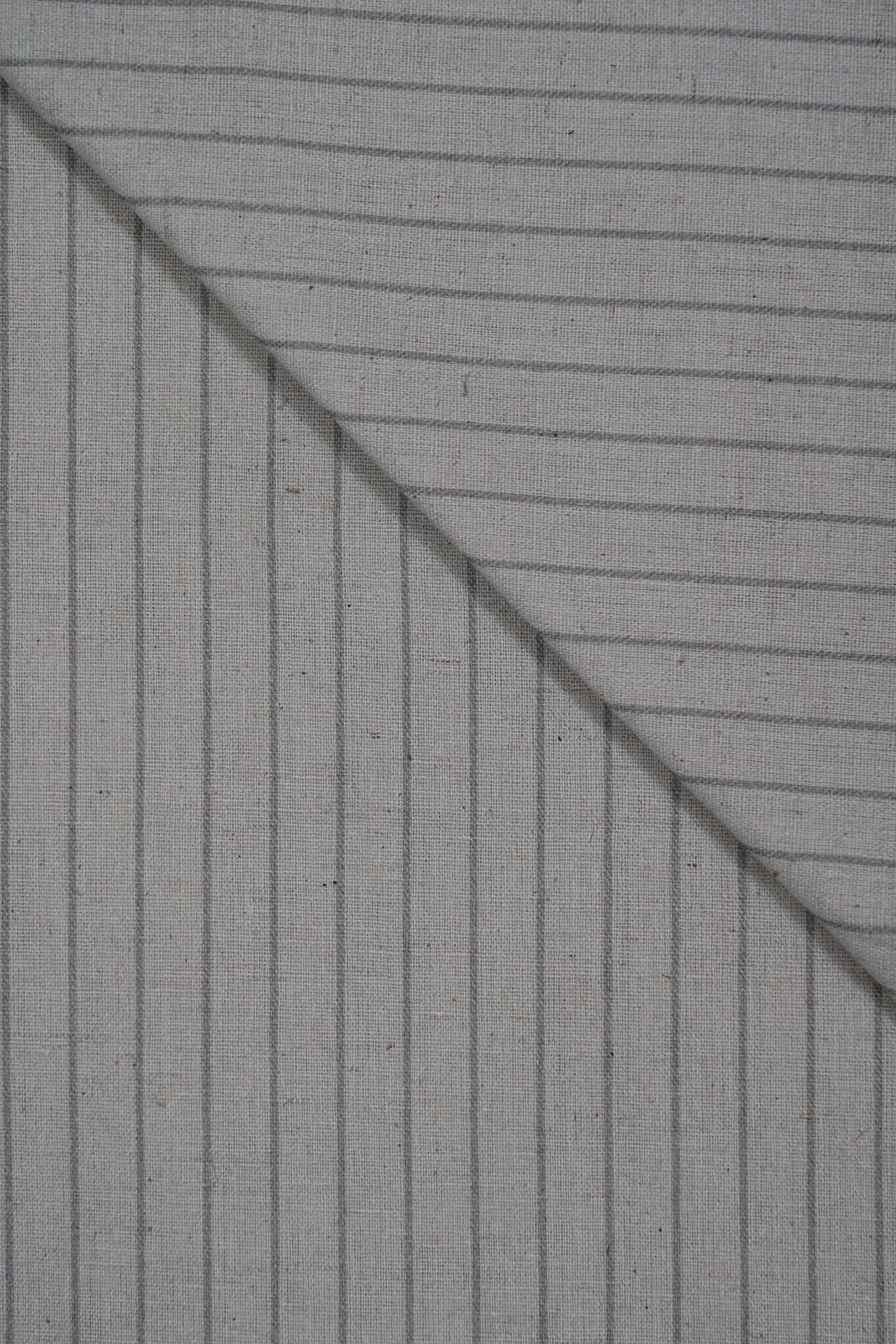 Grey Stripes Handloom Cotton Shirting Fabric (Width 44 Inches)