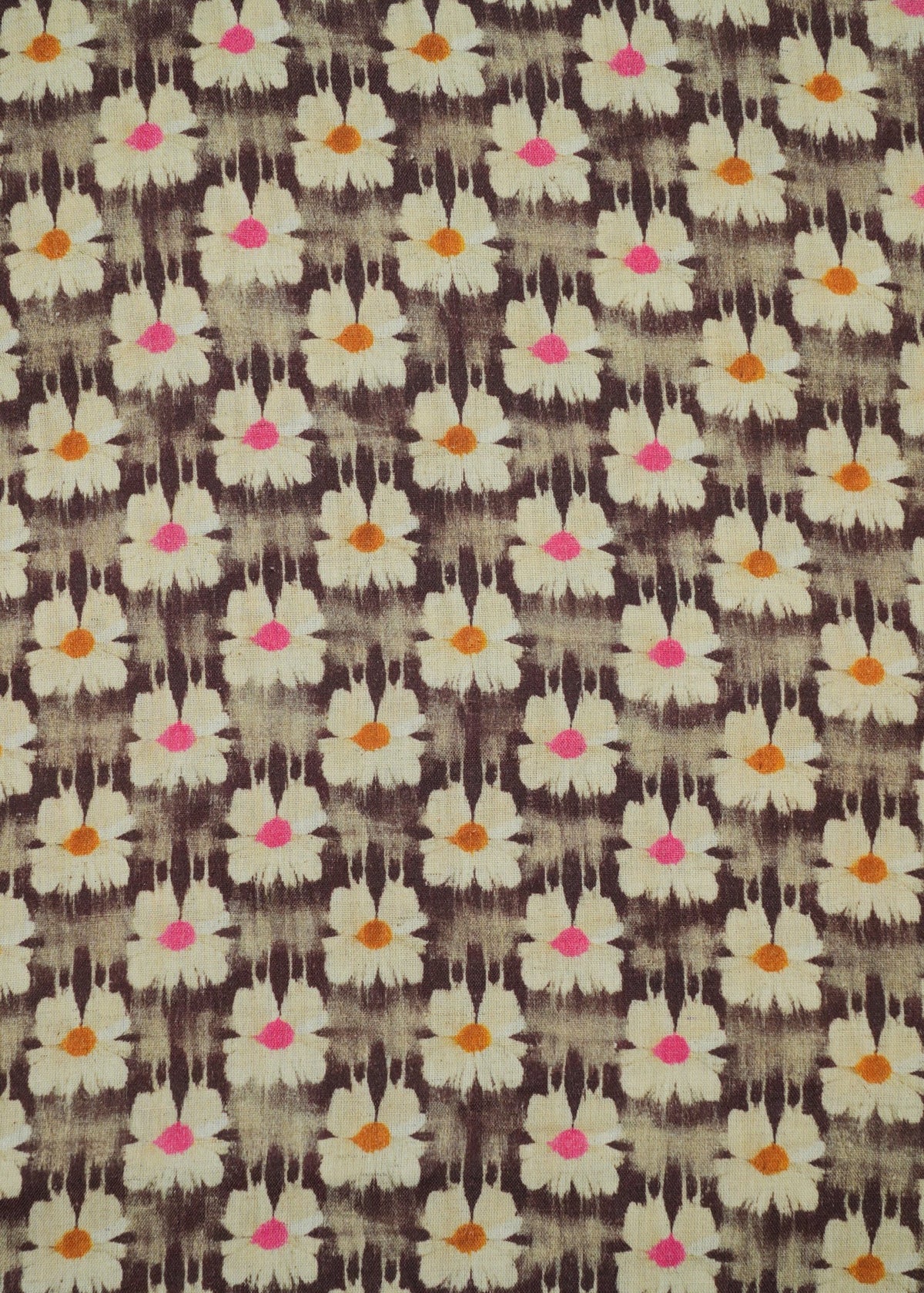 Brown & Warm White Floral Handloom Pure Cotton Printed Fabric