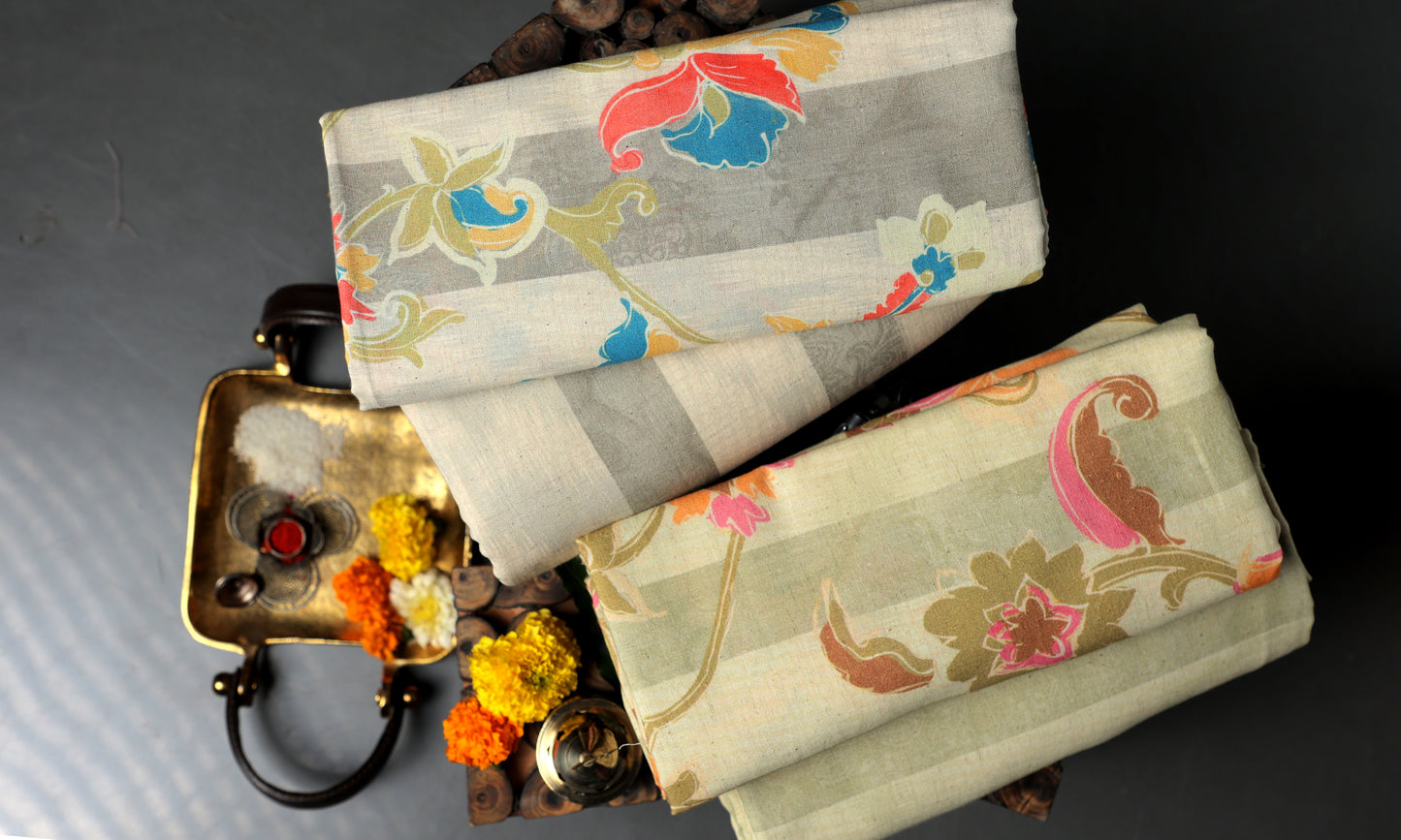 Elegance in Every Thread Handwoven Floral Print with Traditional Ritual Accents Combo Set (4 Qty & Length : 2.5 Meters Each)