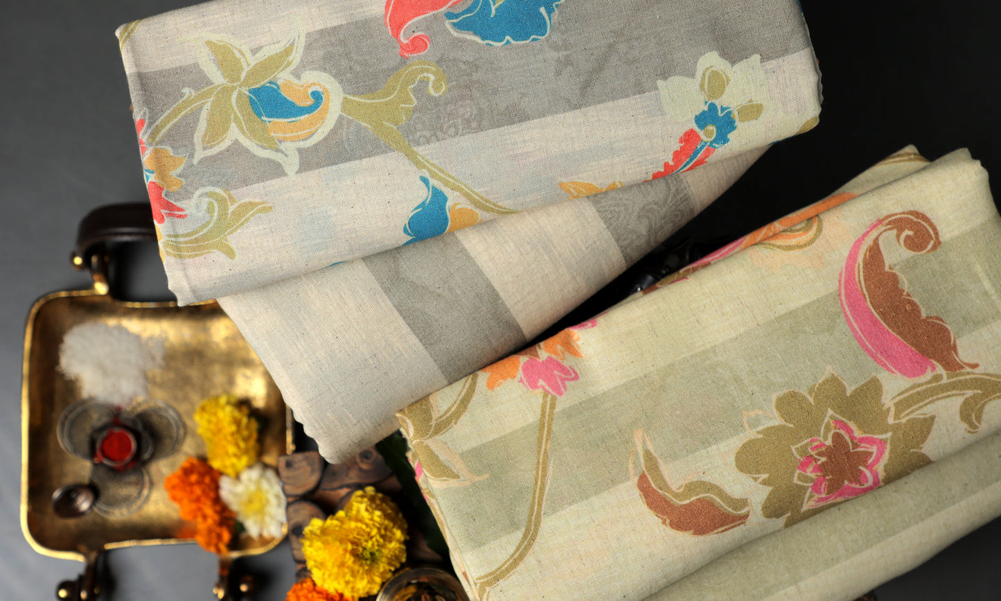 Elegance in Every Thread Handwoven Floral Print with Traditional Ritual Accents Combo Set (4 Qty & Length : 2.5 Meters Each)