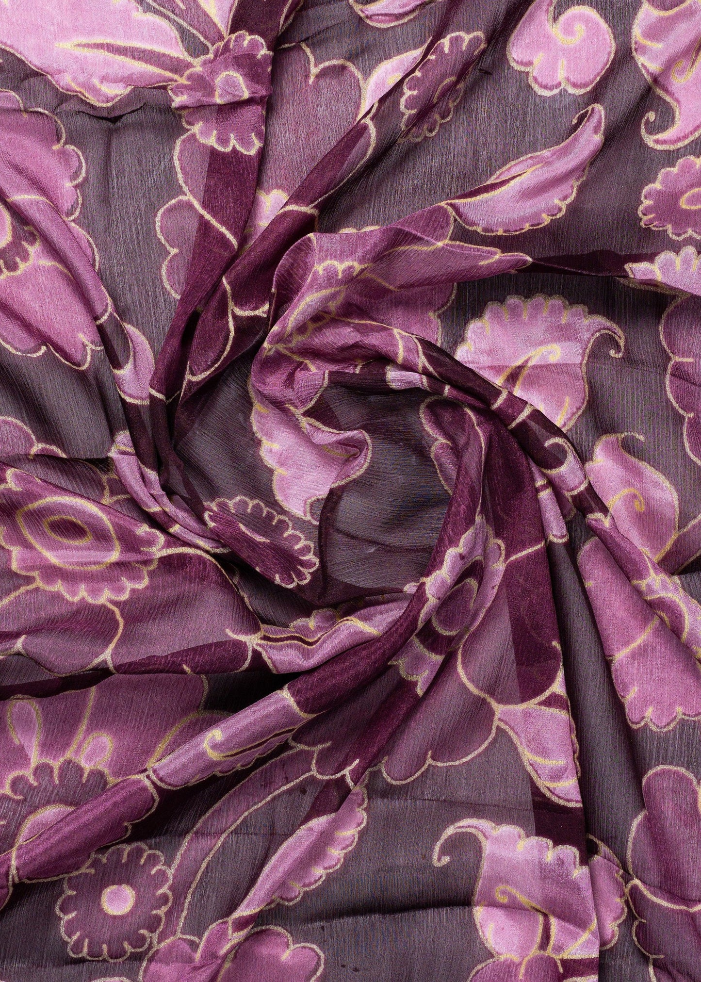 Light Mauve & Magenta Floral Printed Pure Chinon Fabric