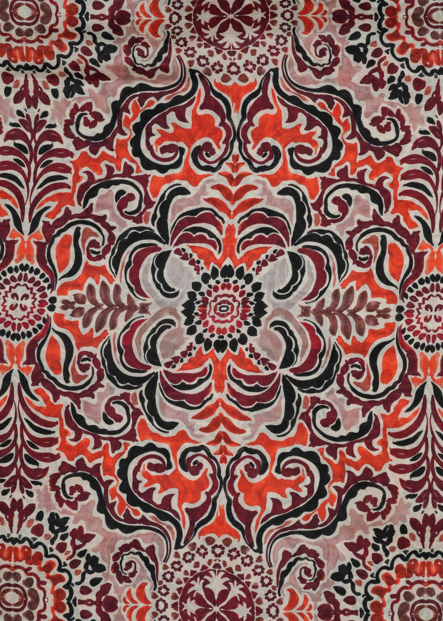 Brown & Orange Ikkat Pure Muslin Printed Fabric