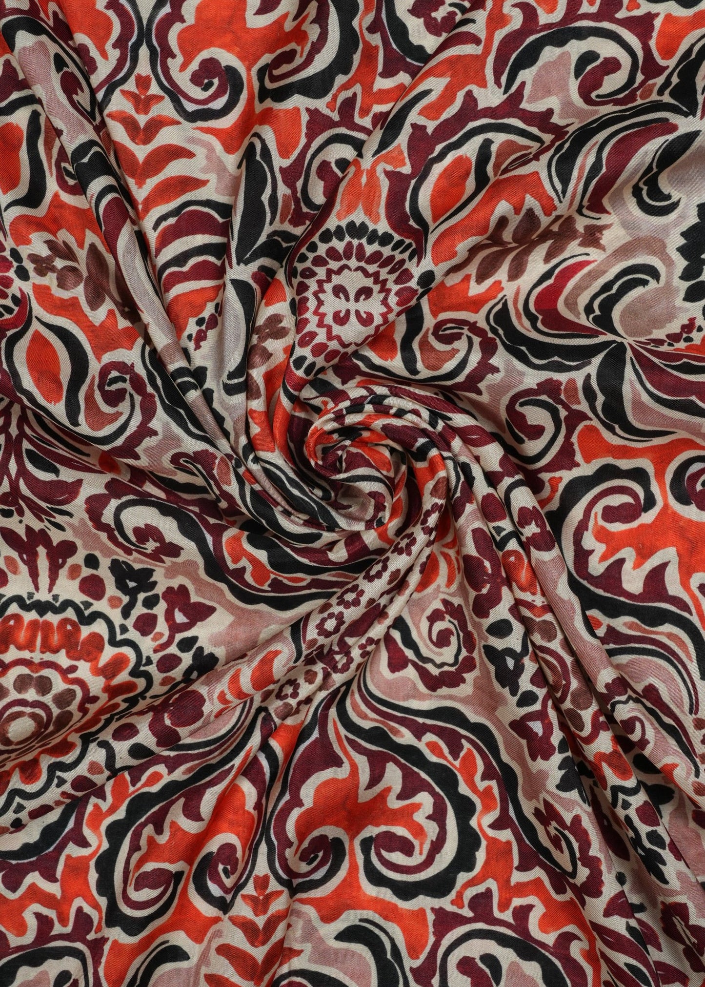 Brown & Orange Ikkat Pure Muslin Printed Fabric