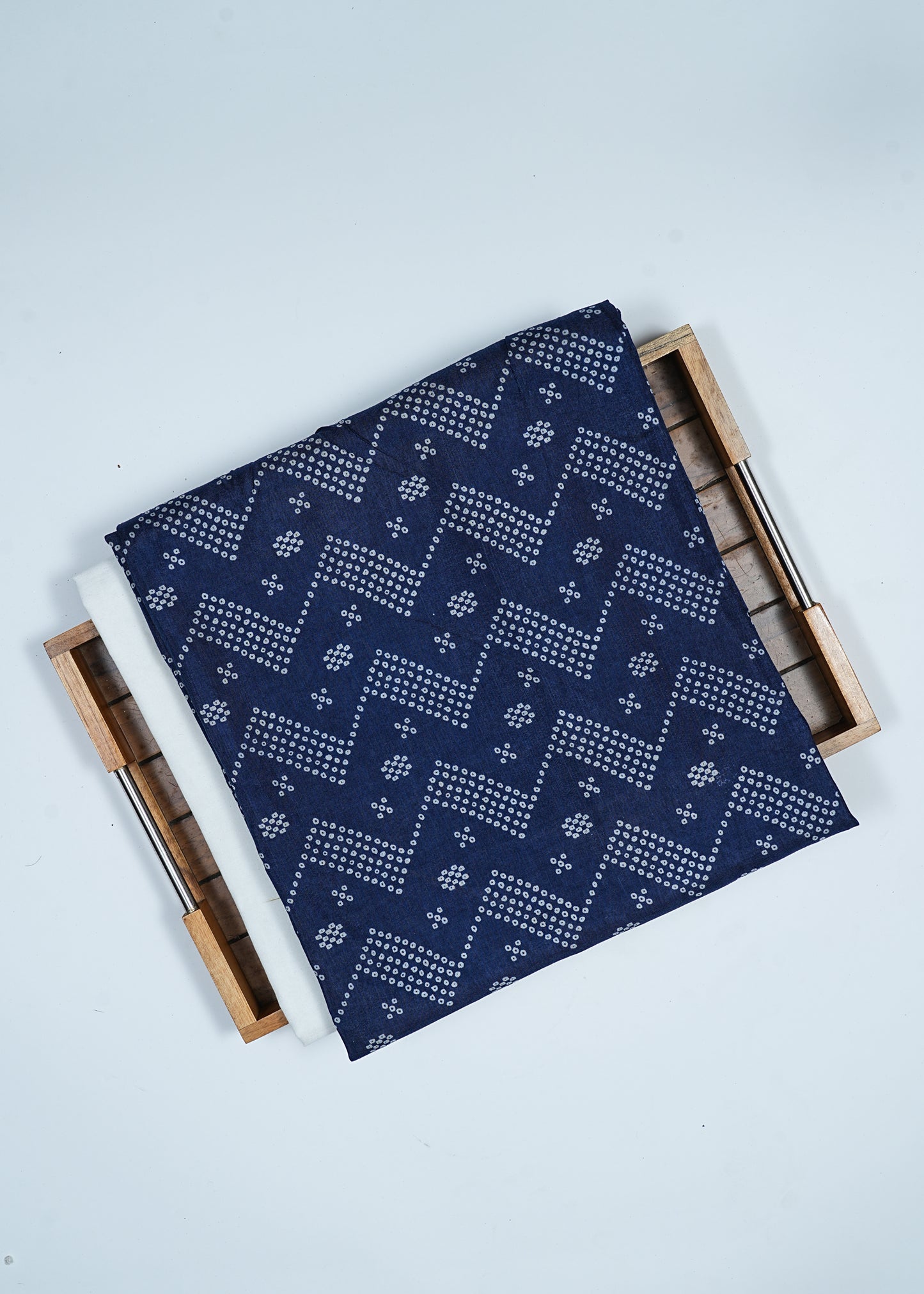 Unisex Navy Blue Chevron Printed Pure Russian Silk Kurta Fabric & White Pure Cotton Pyjama Fabric (2.5 Meters)