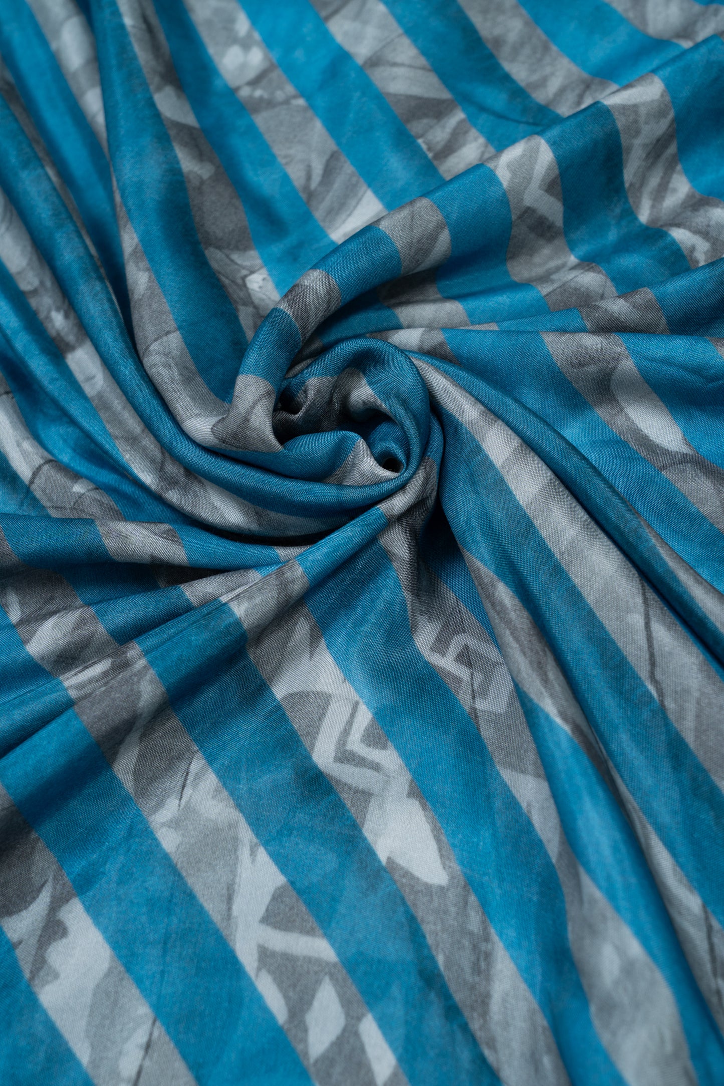 Dark Grey & Blue Stripes Printed Pure Muslin Fabric (Width 44 Inches)