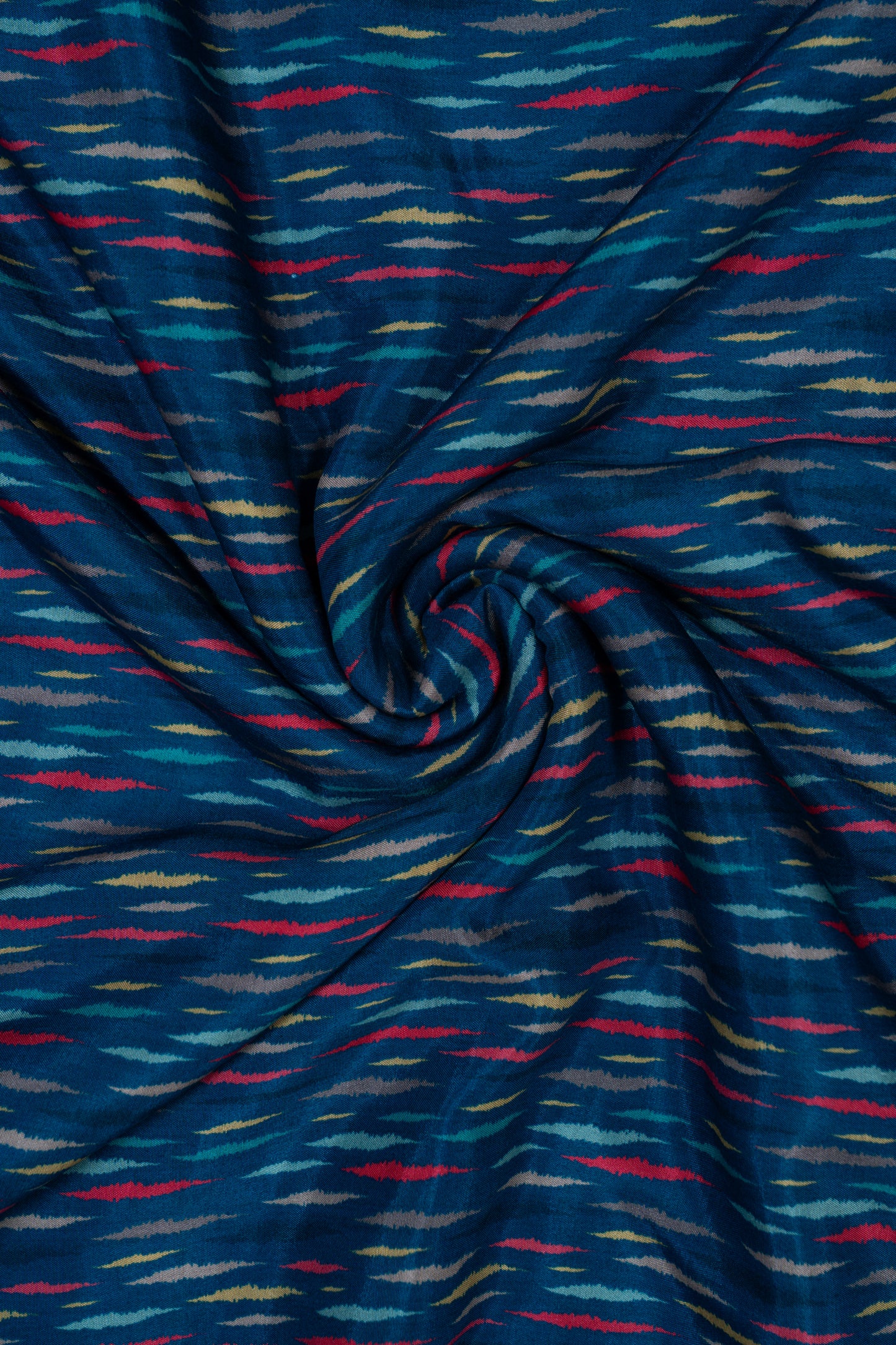 Deep Blue Chevron Printed Pure Muslin Fabric (Width 44 Inches)