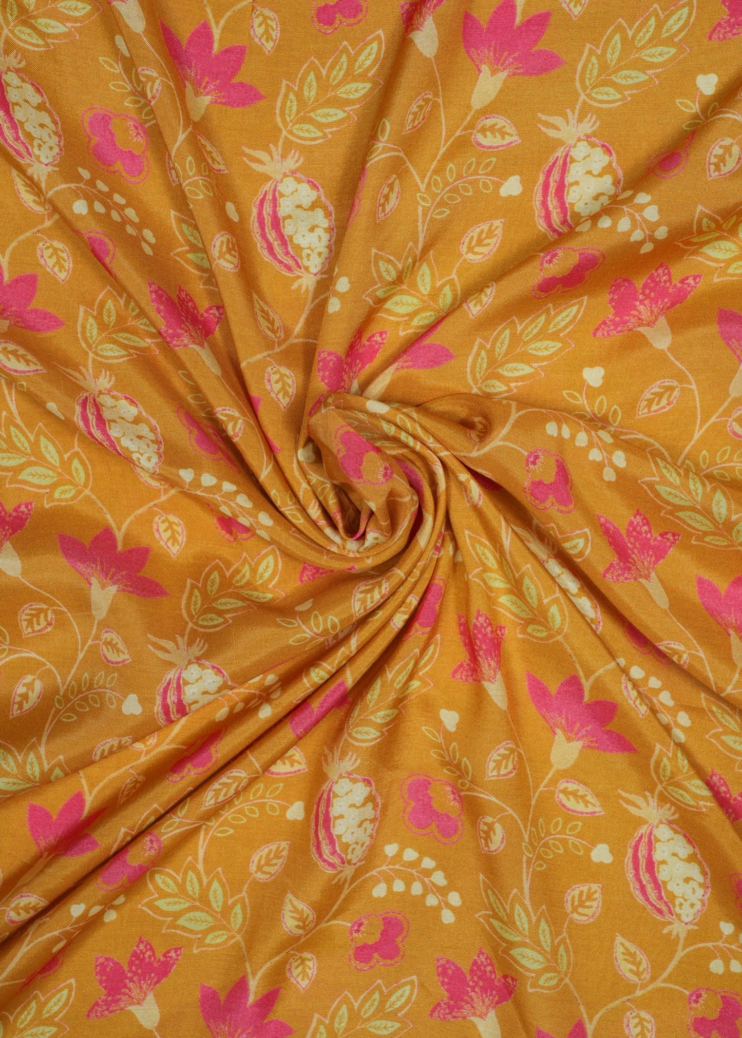 Mustard Yellow Egyptian Floral Printer Pure Muslin Fabric