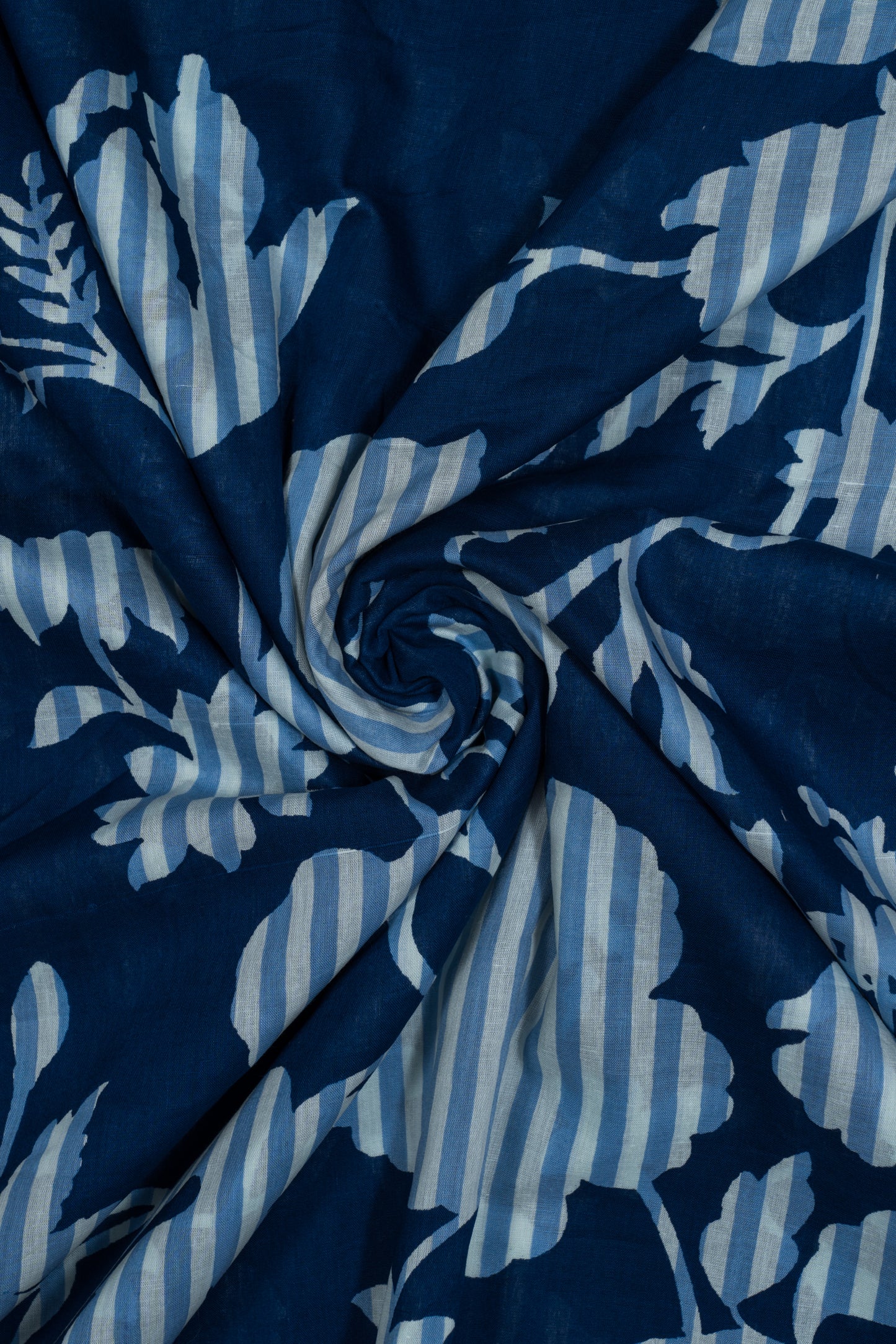 Dark Blue Egyptian Floral Printed Pure Chinnon Fabric