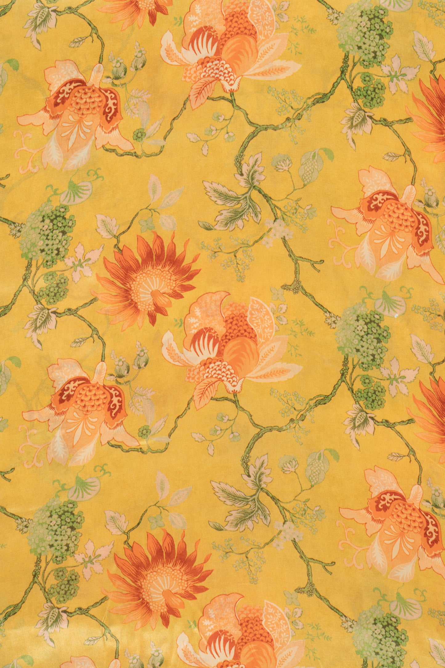 Yellow & Orange Vintage Floral Printed Pure Natural Crepe Fabric (Width 44 Inches)