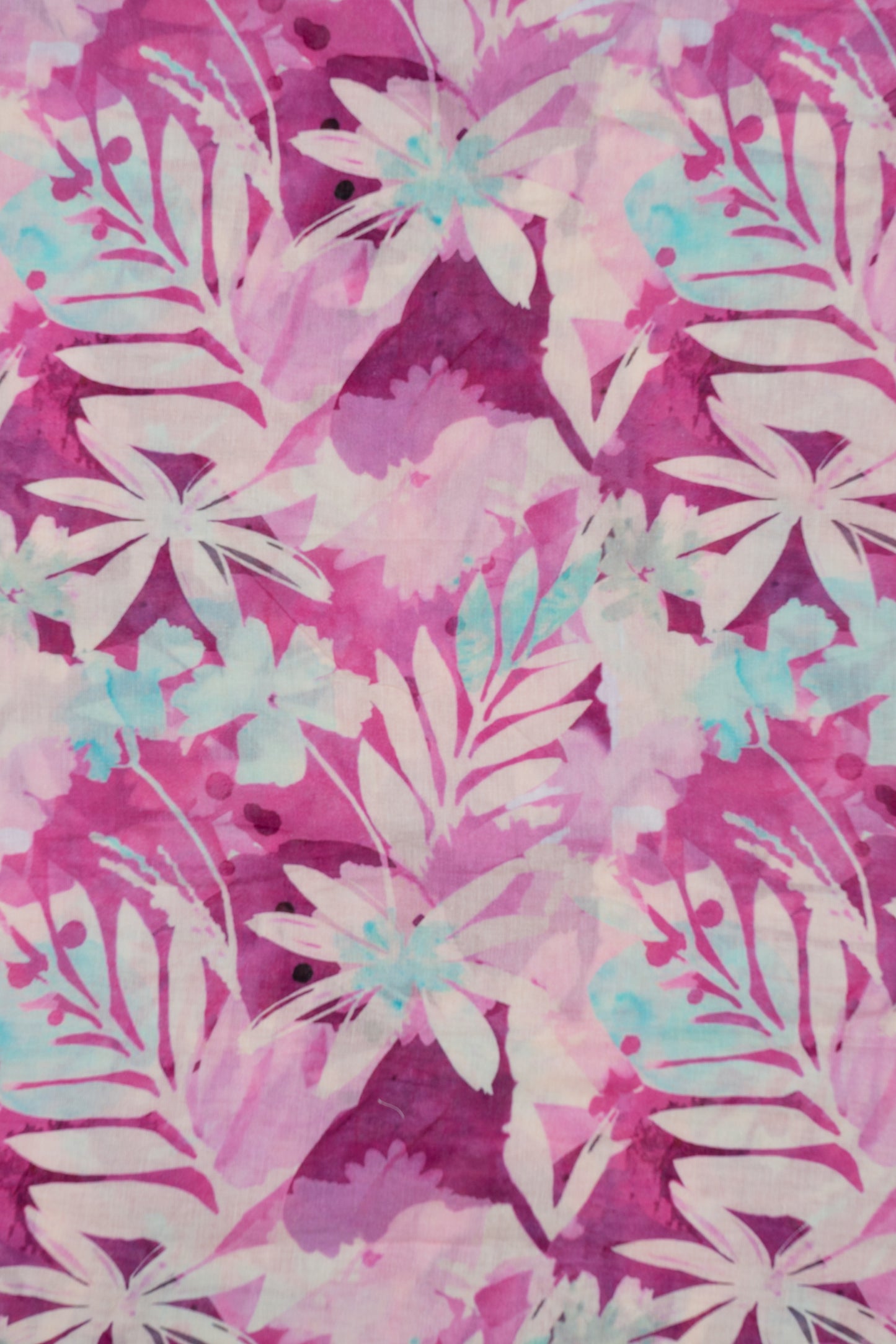 Magenta & Multicolor Leaf Printed Pure Cotton Fabric (Width 44 Inches)