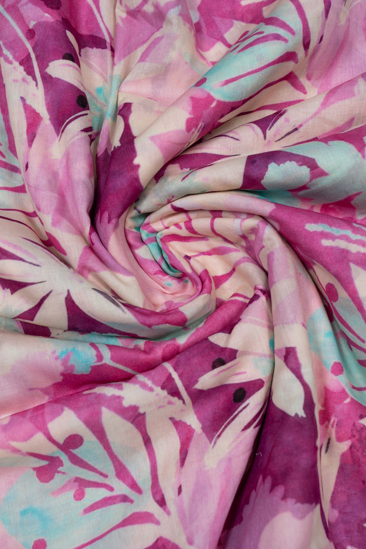 Magenta & Multicolor Leaf Printed Pure Cotton Fabric (Width 44 Inches)