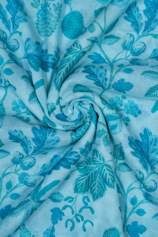 Blue Forest Digital Printed Pure Malai Chanderi Fabric (Width 44 Inches)