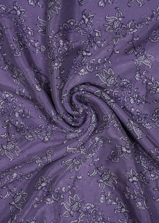 Light Purple Floral Vines Printed Pure Chinon Fabric