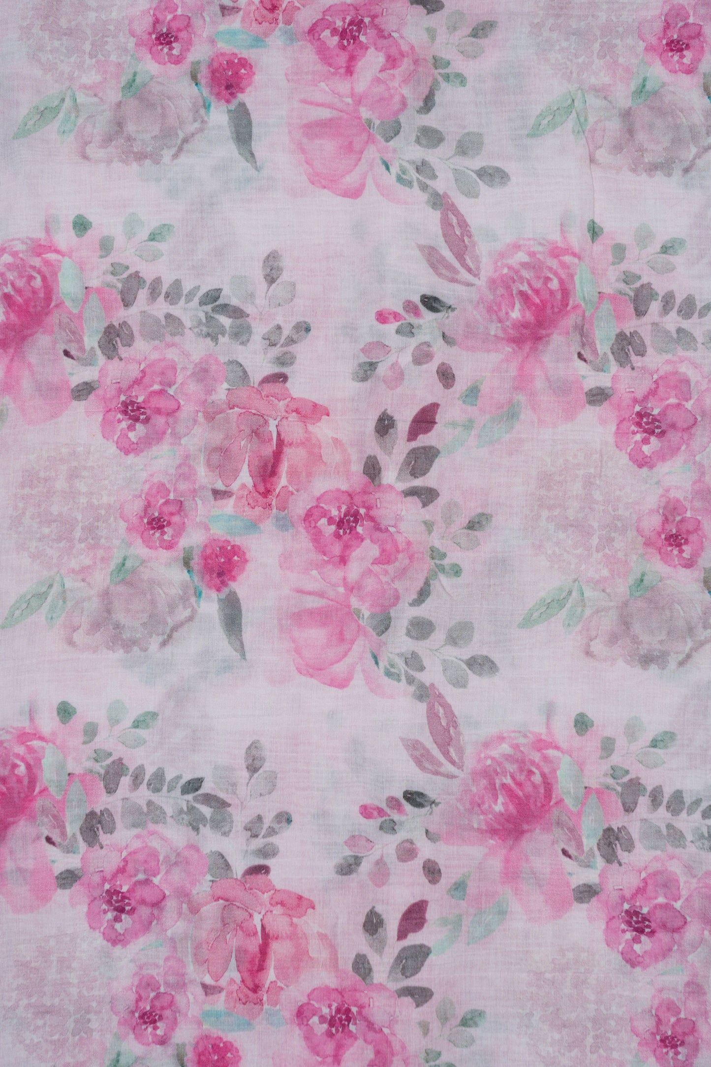Pink Floral Digital Printed Pure Malai Chanderi Fabric (Width 44 Inches)