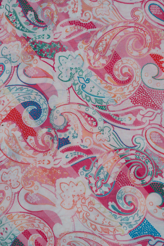 Baby Pink Paisley Printed Pure Muslin Fabric (Width 44 Inches)