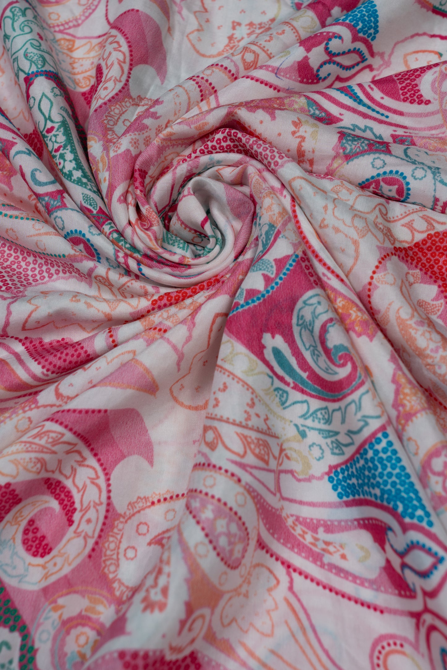 Baby Pink Paisley Printed Pure Muslin Fabric (Width 44 Inches)