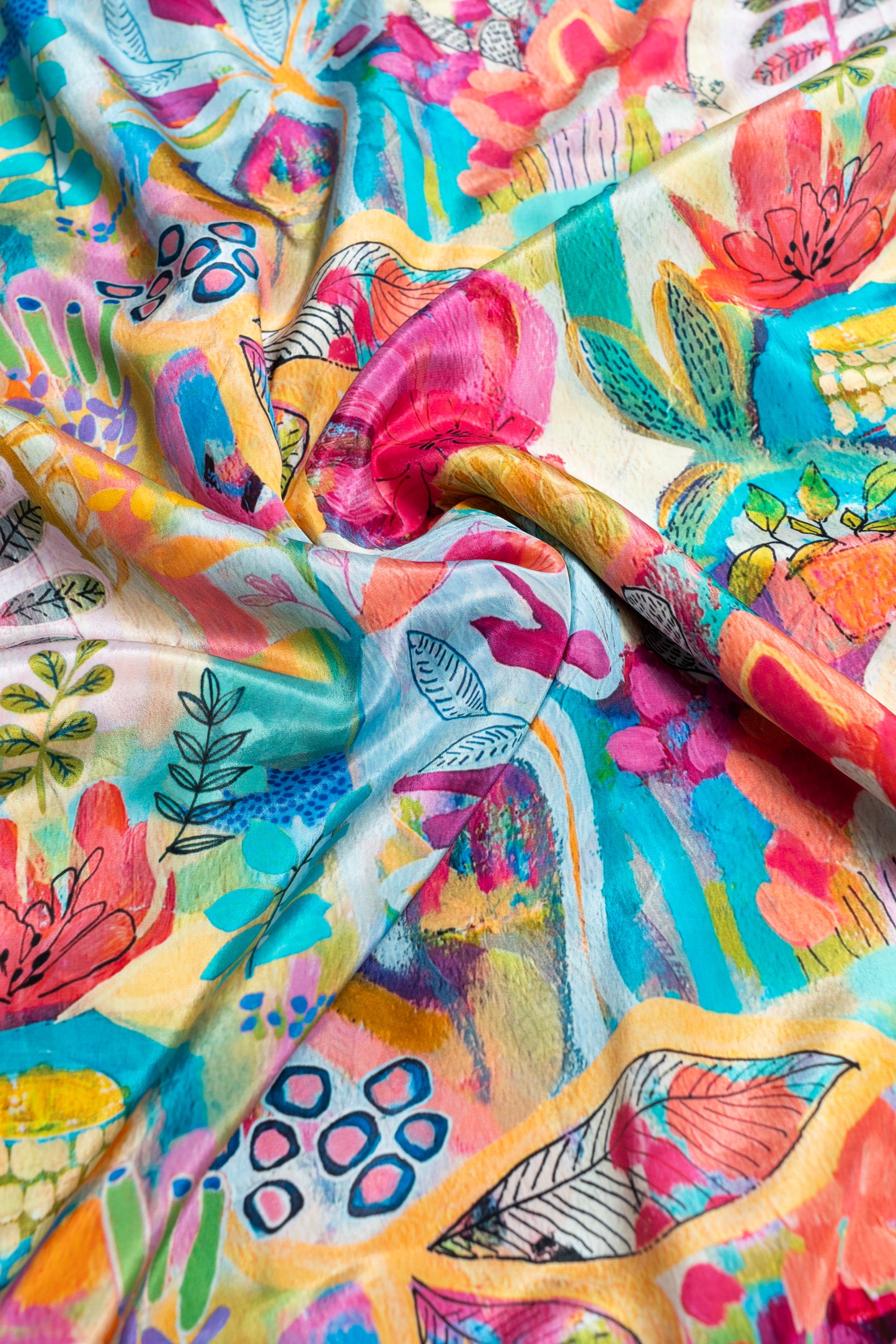 Multicolor Abstract Printed Pure Natural Crepe Fabric (Width 44 Inches)