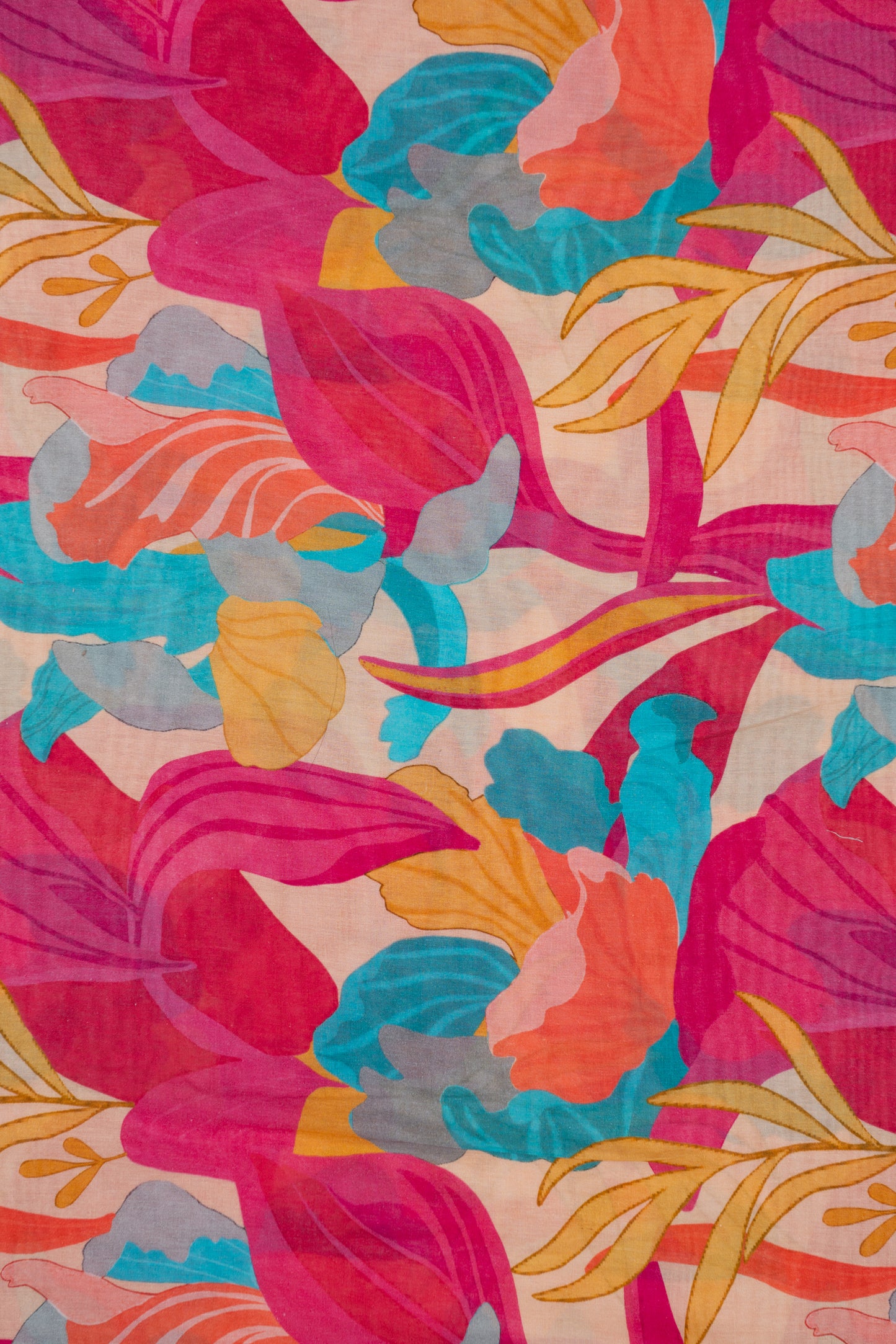 Tropical Bloom Symphony Printed Pure Cotton Fabric (Width 44 Inches)