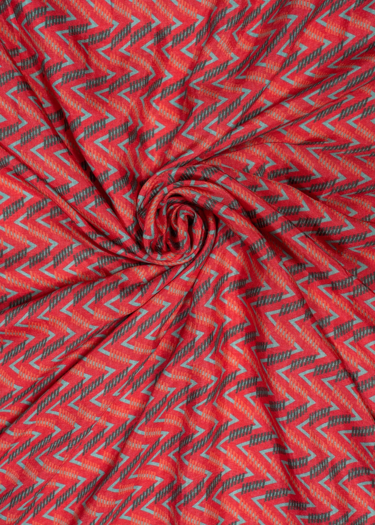 Red & Grey Chevron printed Pure Muslin Fabric
