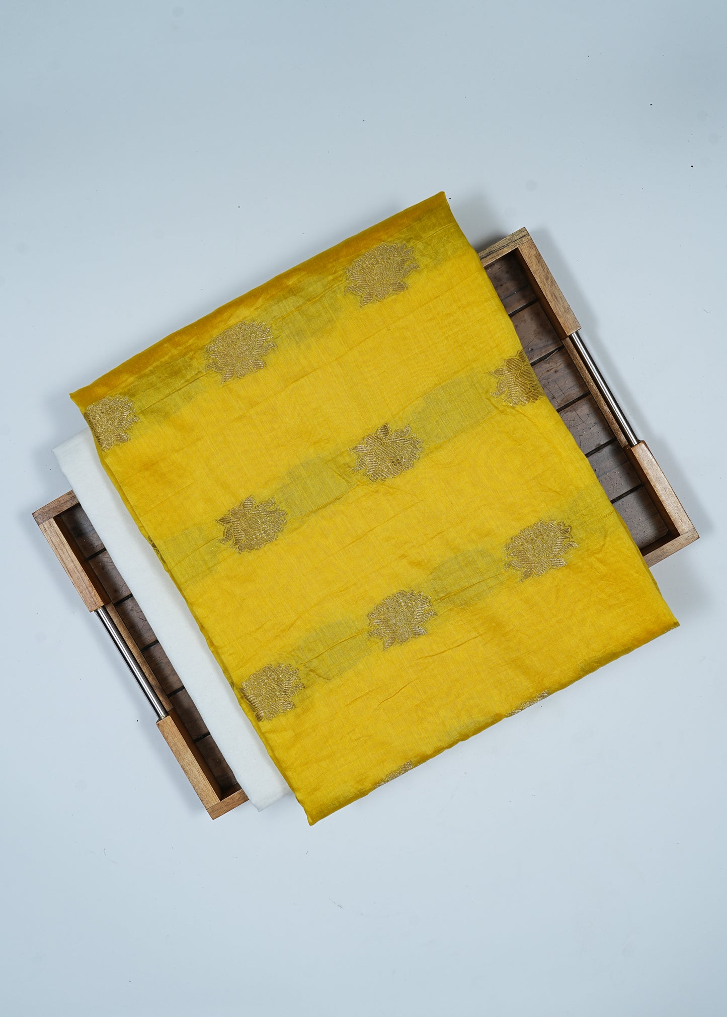 Unisex Premium Haldi Yellow Chanderi Zari Woven Modal Butta Kurta Fabric & White Pure Cotton Pyjama Fabric (2.5 Meters)