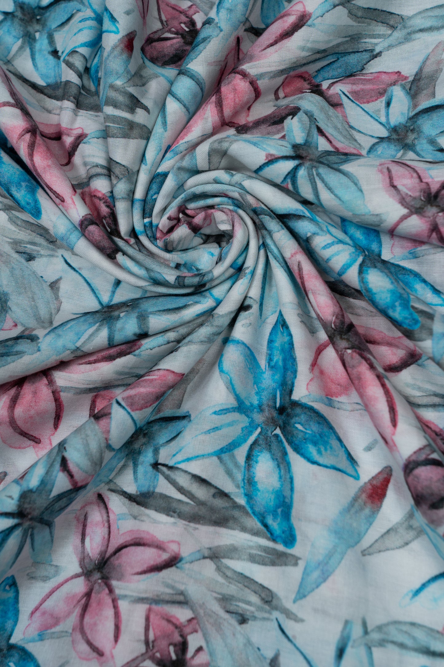 Turquoise & Pink Floral Breeze Printed Pure Cotton Fabric (Width 44 Inches)