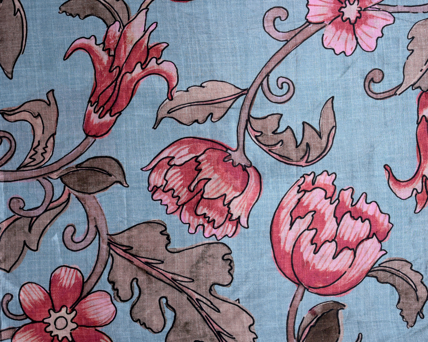 Teal Charm With Crimson Blooms Vintage Garden Pure Natural Crepe Combo (2 Qty & Length : 2.5 Meters Each)