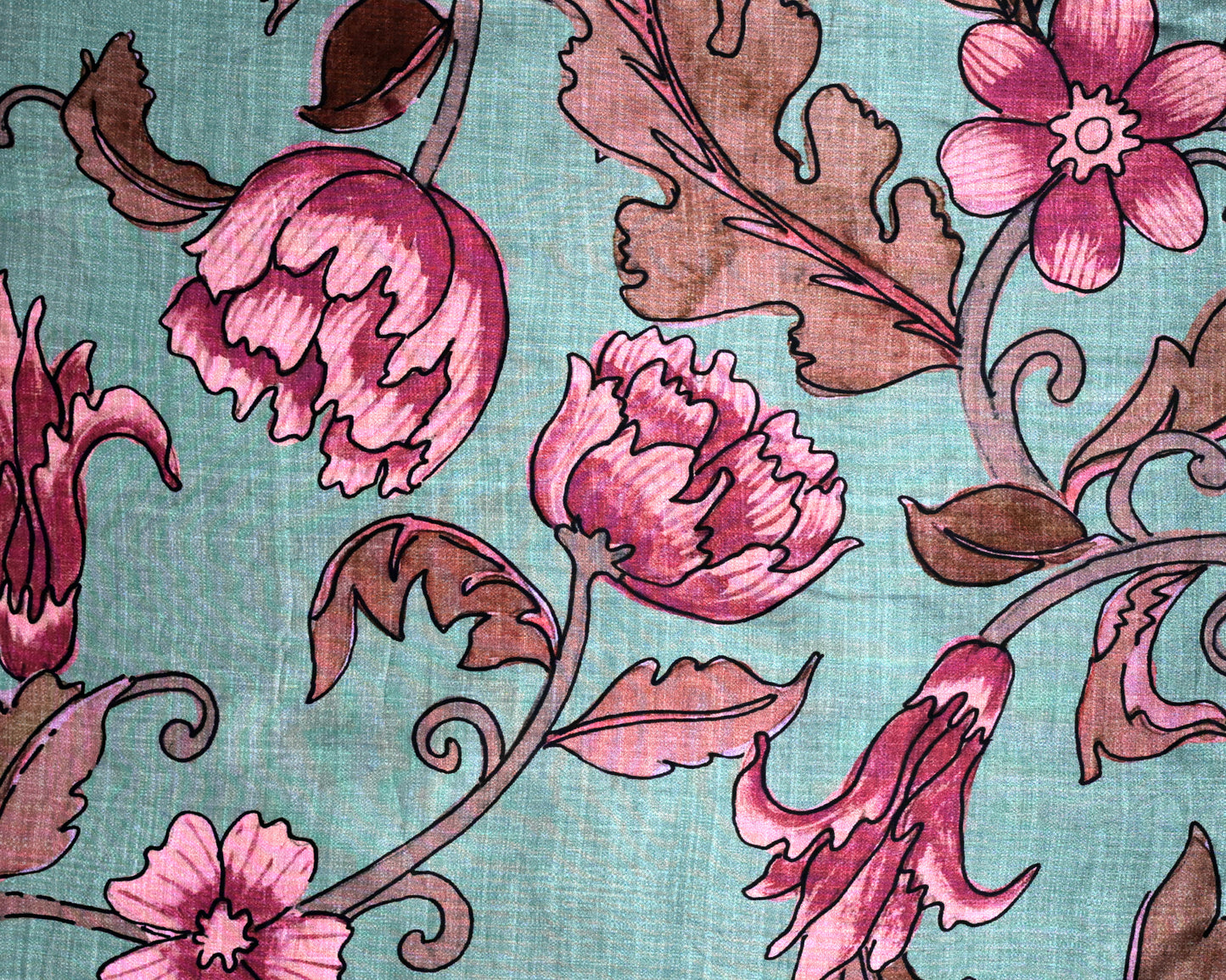 Teal Charm With Crimson Blooms Vintage Garden Pure Natural Crepe Combo (2 Qty & Length : 2.5 Meters Each)