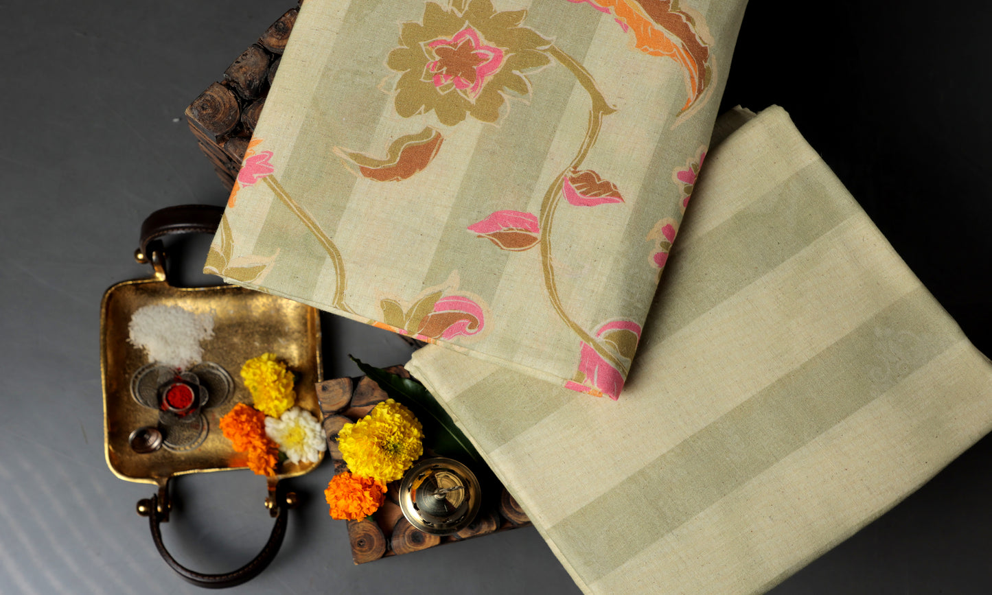 Elegance in Every Thread Handwoven Floral Print with Traditional Ritual Accents Combo Set (4 Qty & Length : 2.5 Meters Each)