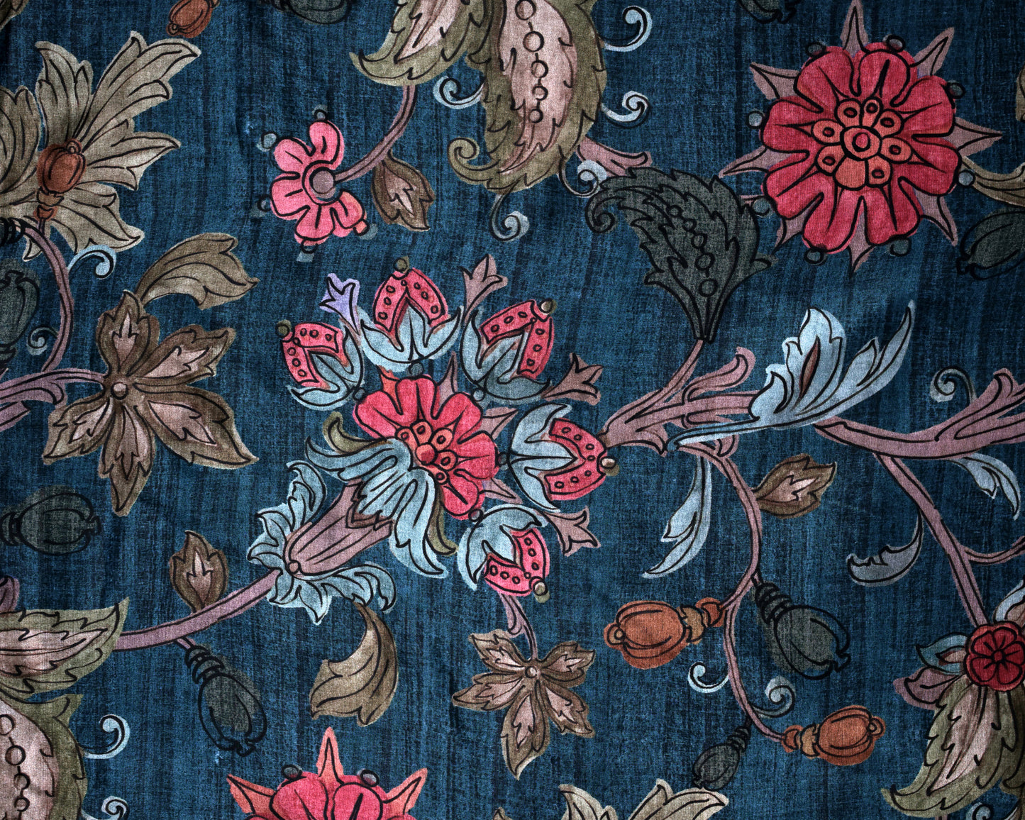 Heritage Floral Fusion Teal & Blush Color Pure Natural Crepe Combo (2 Qty & Length : 2.5 Meters Each)