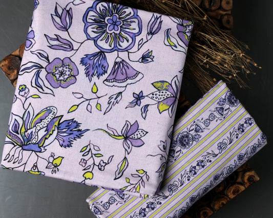 Lavender Breeze Handloom Cotton Combo Set (Top & Bottom 2.5 Meters Each)