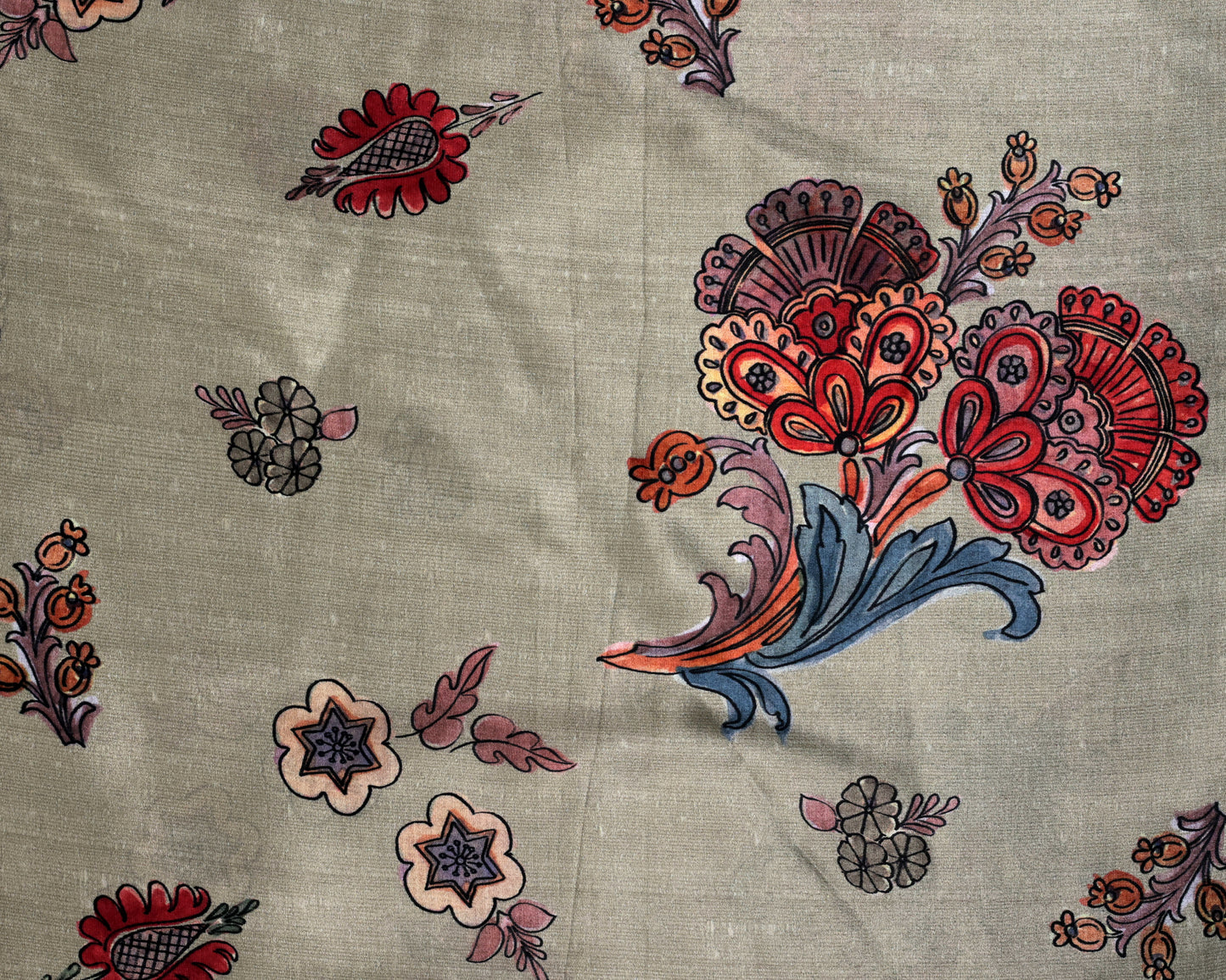 Gulrang Elegance Beige Bloom & Haritage Motifs Natural Crepe Combo Set ( Top & Bottom 2.5 Meters Each)