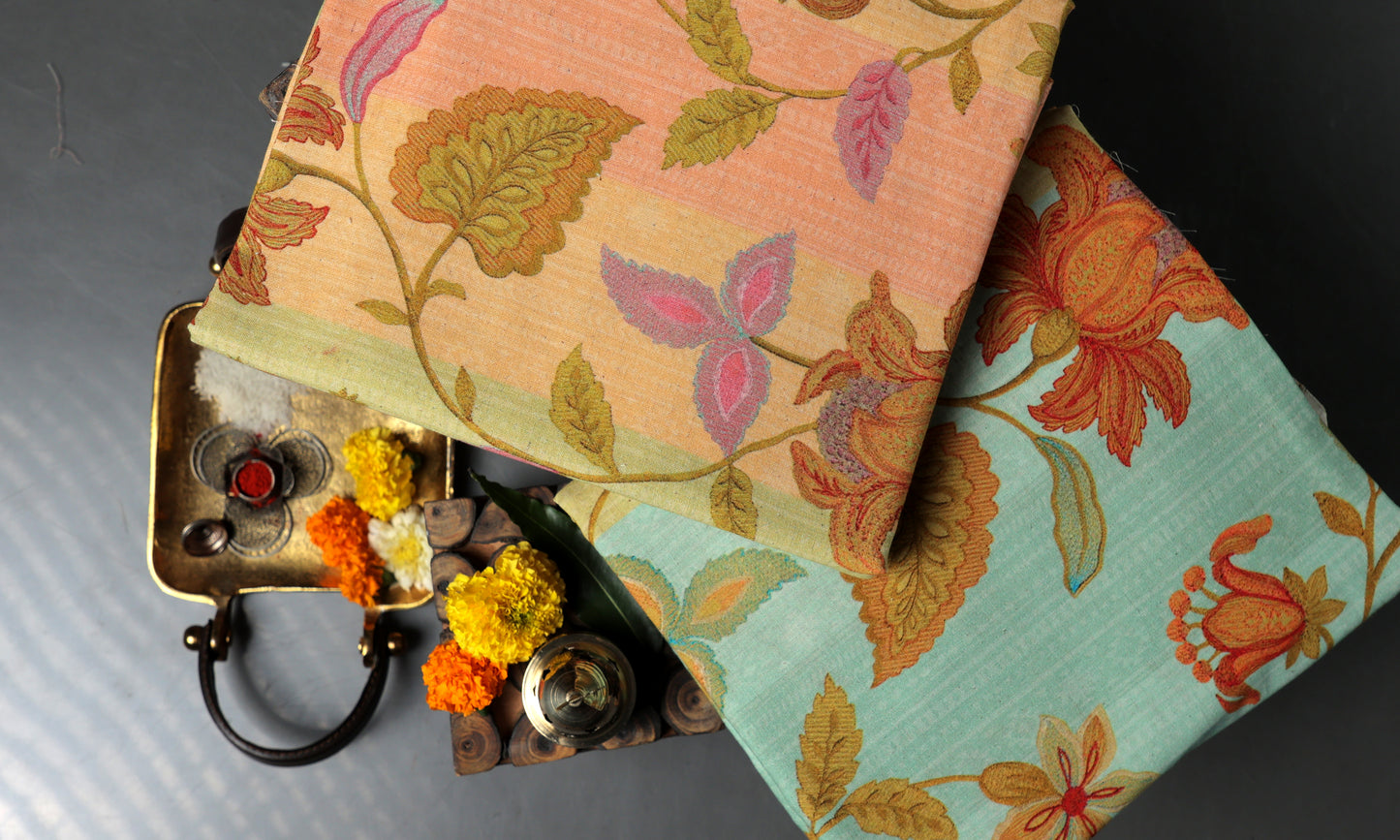 Elegance in Every Thread Handwoven Floral Print with Traditional Ritual Accents Combo Set (2 Qty & Length : 2.5 Meters Each)