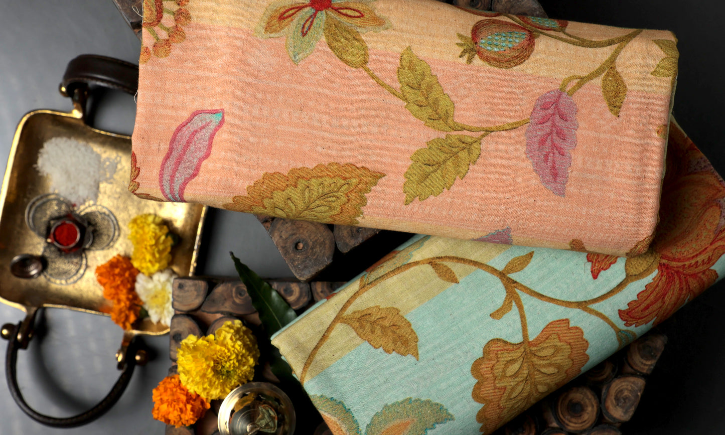Elegance in Every Thread Handwoven Floral Print with Traditional Ritual Accents Combo Set (2 Qty & Length : 2.5 Meters Each)