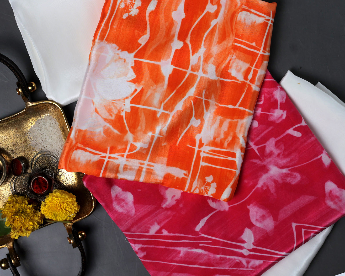 Crimson & Tangerine Fiery Shibori Fusion Pure Natural Crepe Combo (4 Qty & Length : 2.5 Meters Each)