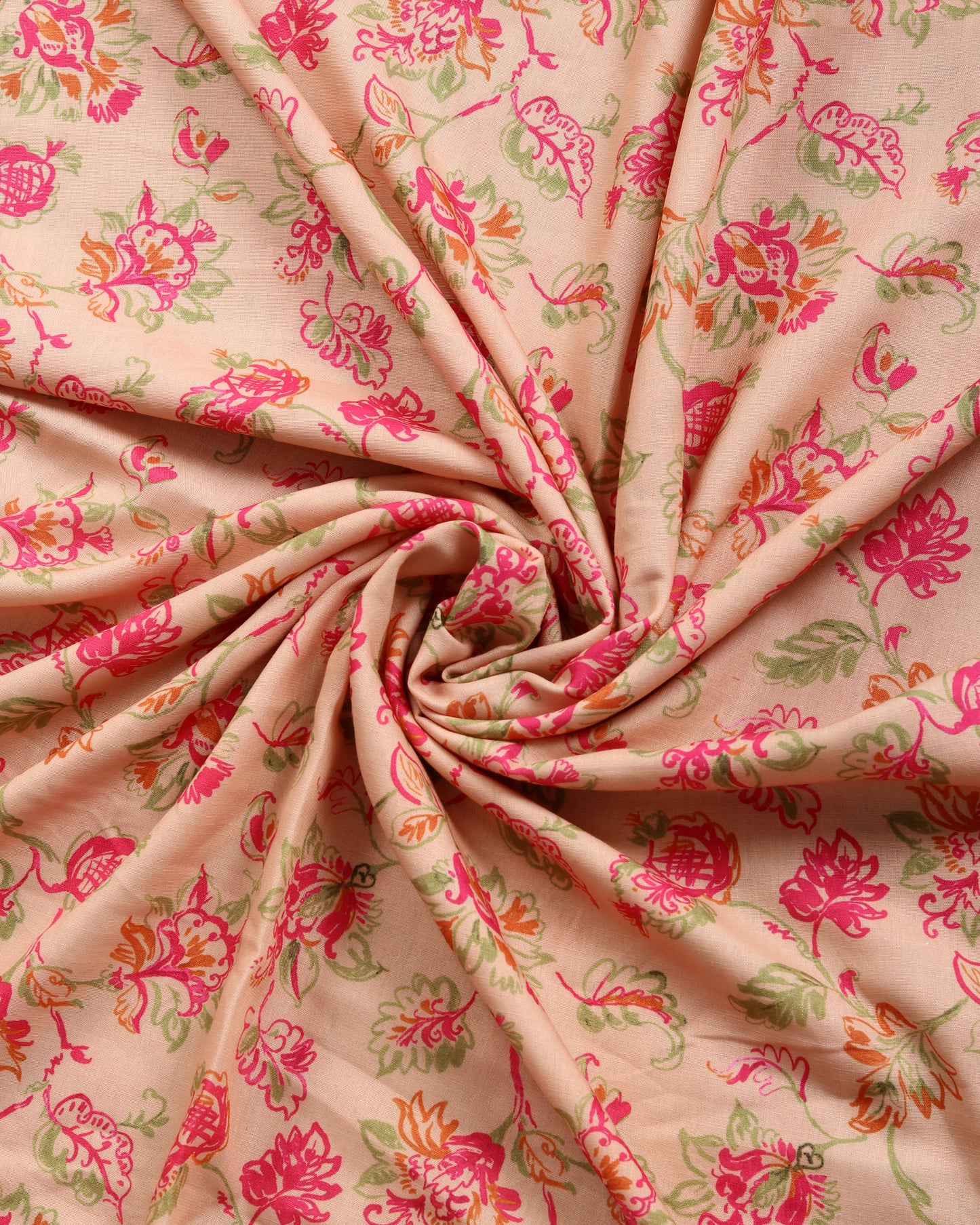 Peach Floral & Motif Magic Slub Printed Combo Set (Top & Bottom 2.5 Meters Each)