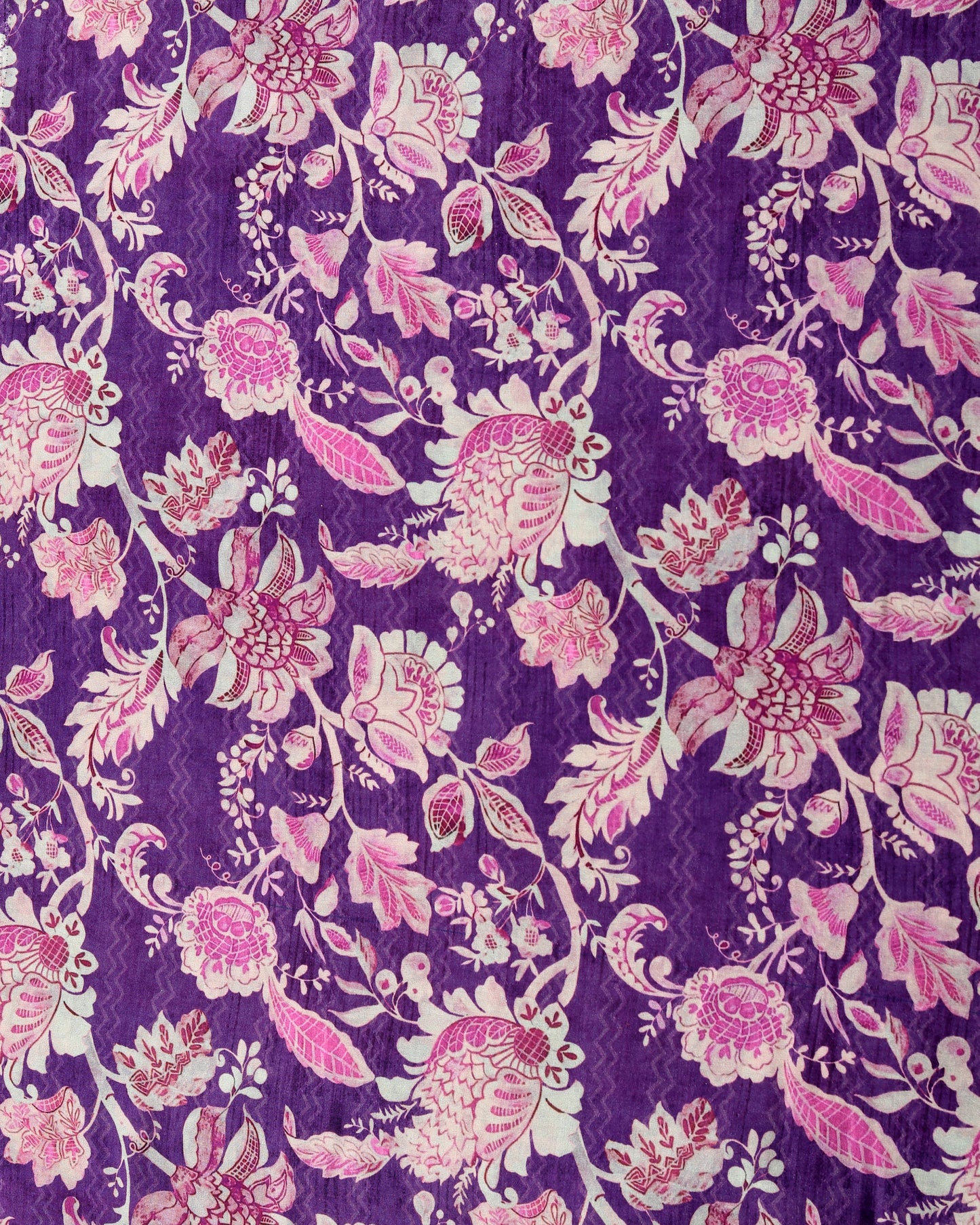 Purple Flora & Plain Muslin Printed Combo Set ( Top & Bottom 2.5 Meters Each)