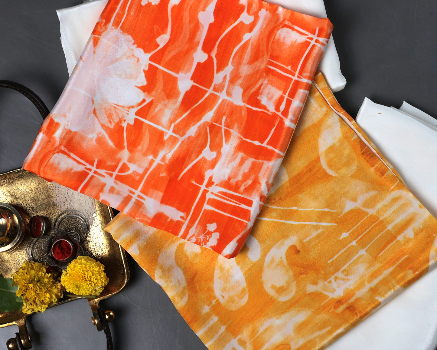 Yellow & Tangerine Fiery Shibori Fusion Pure Natural Crepe Combo (4 Qty & Length : 2.5 Meters Each)