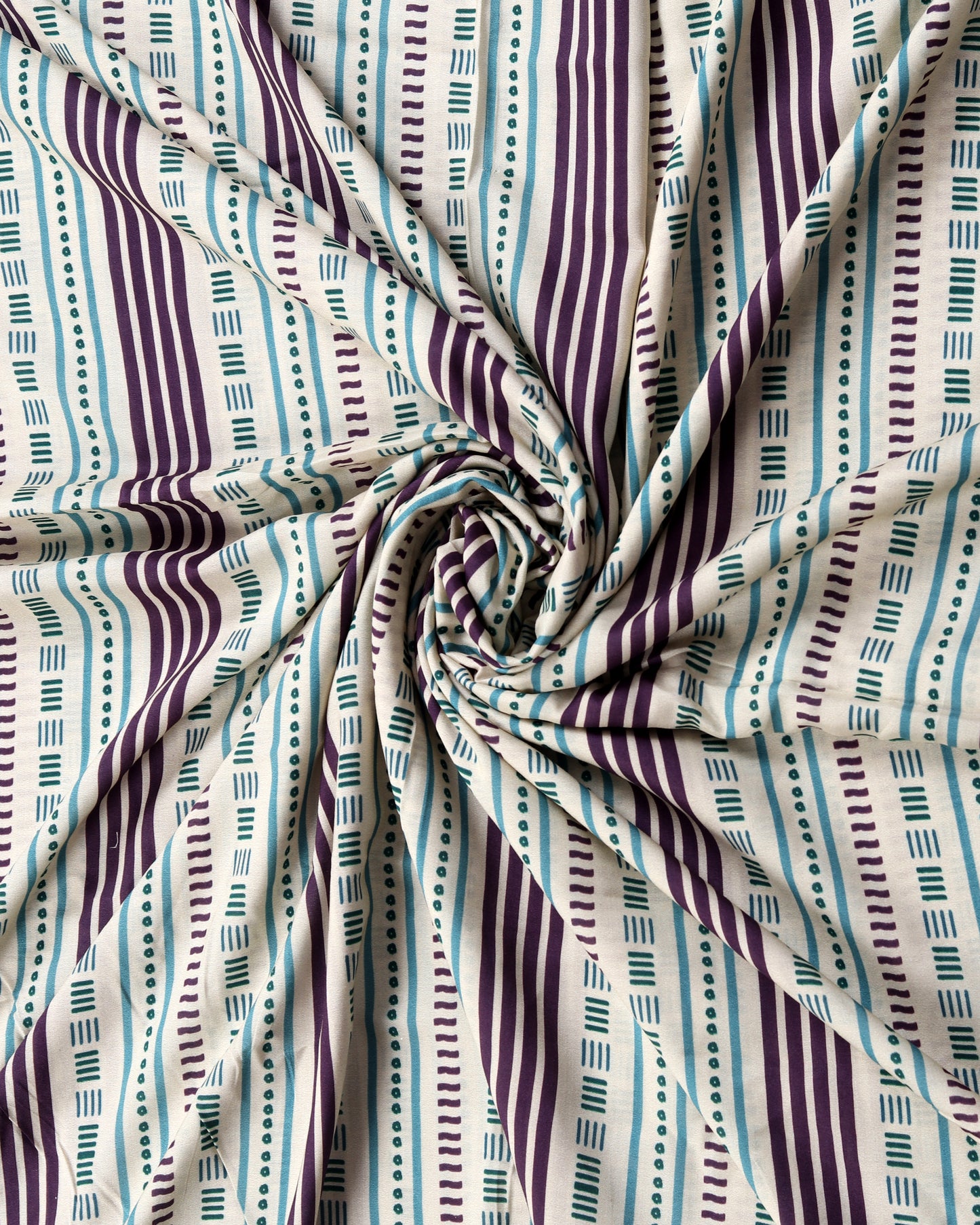 Cream Floral & Stripes Muslin Printed Combo Set ( Top & Bottom 2.5 Meters Each)