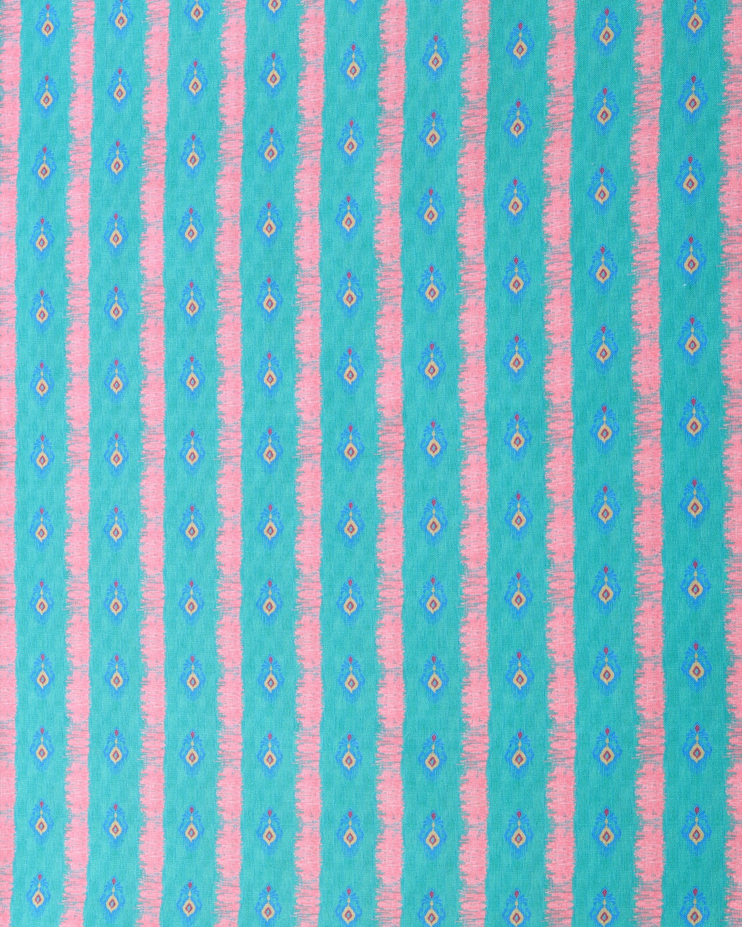 Aqua Ikkat Stripes Magic Slub Printed Combo Set (Top & Bottom 2.5 Meters Each)