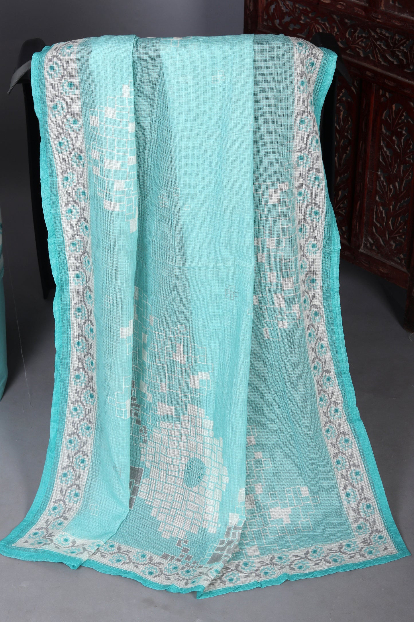 Aqua Grace Digital Printed Top With Matching Bottom & Dupatta Set.