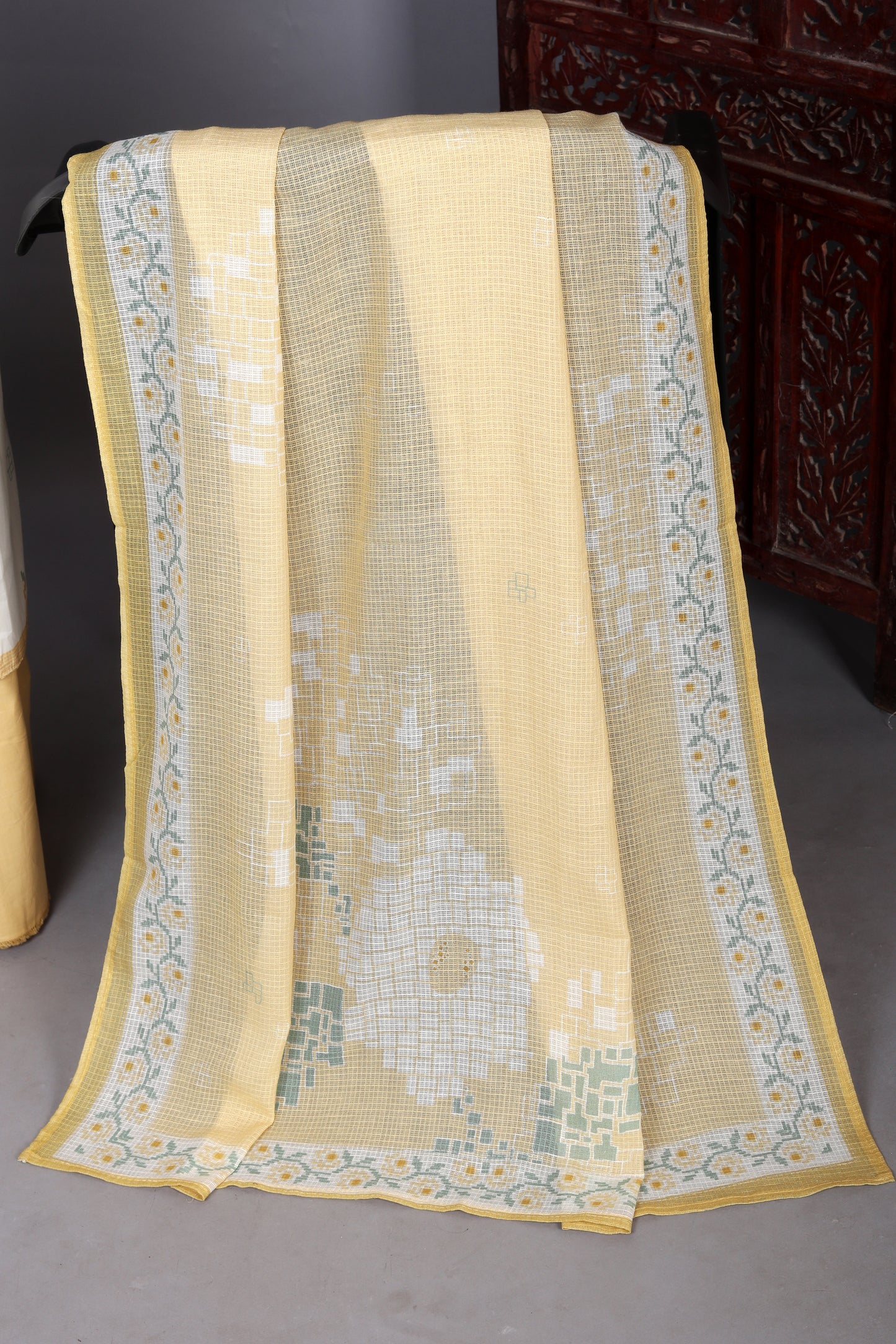 Soft Yellow Accents Premium Unstitched Suit Set
