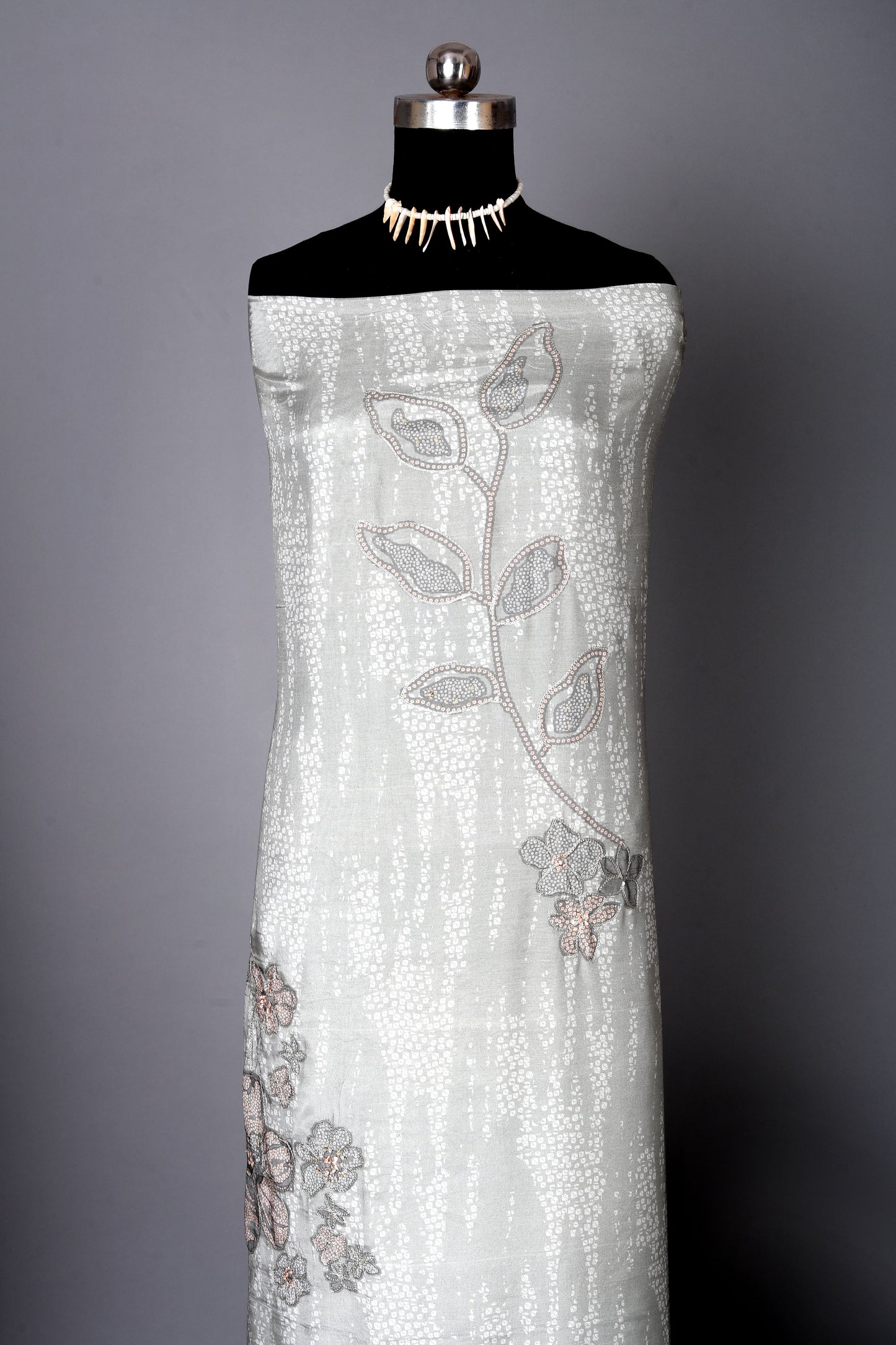 Elegant Grey Embroidered Pure Muslin Unstitched Suit Set