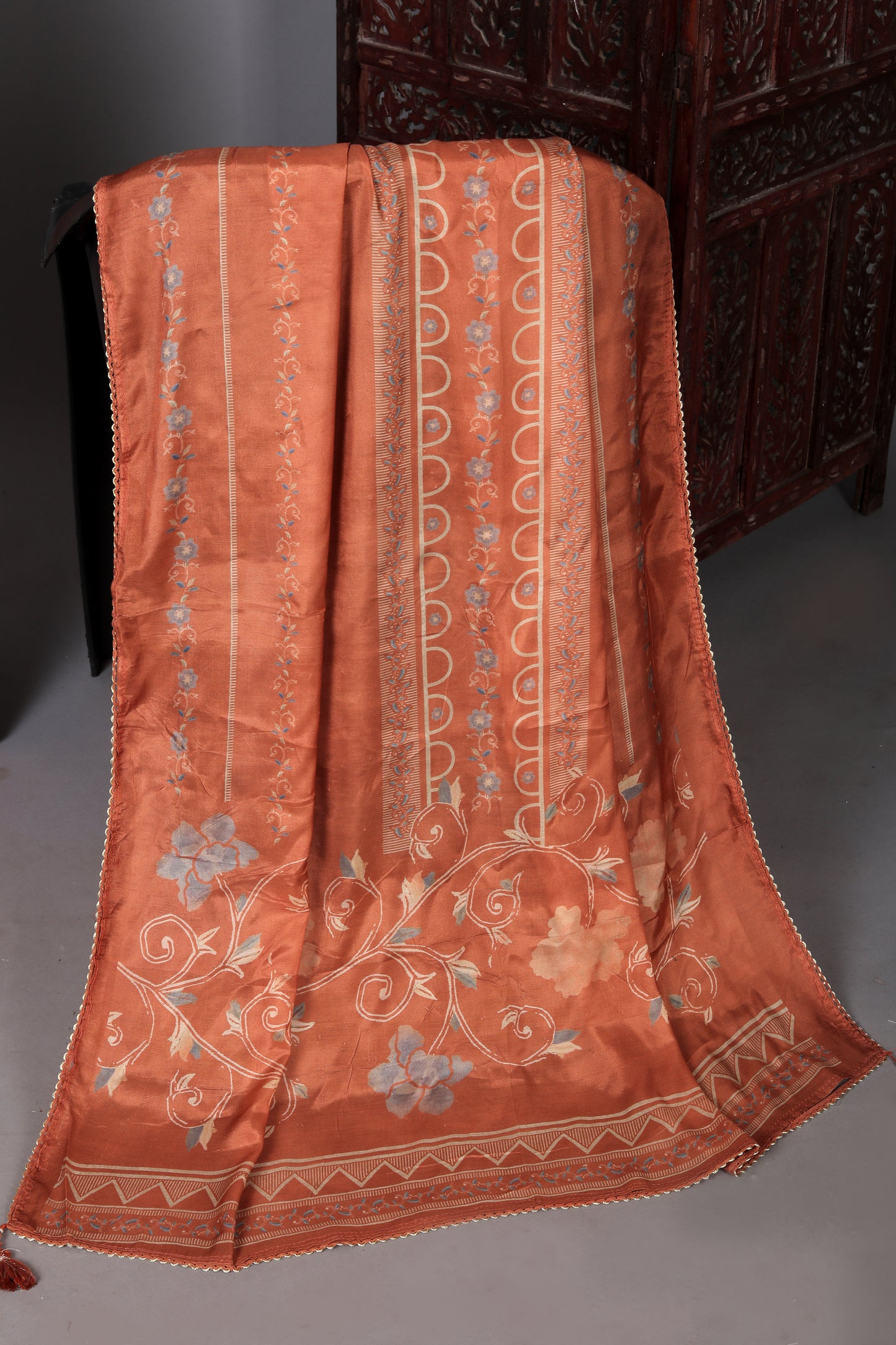 Traditional Rust Pure Muslin Unstitched Suit Set